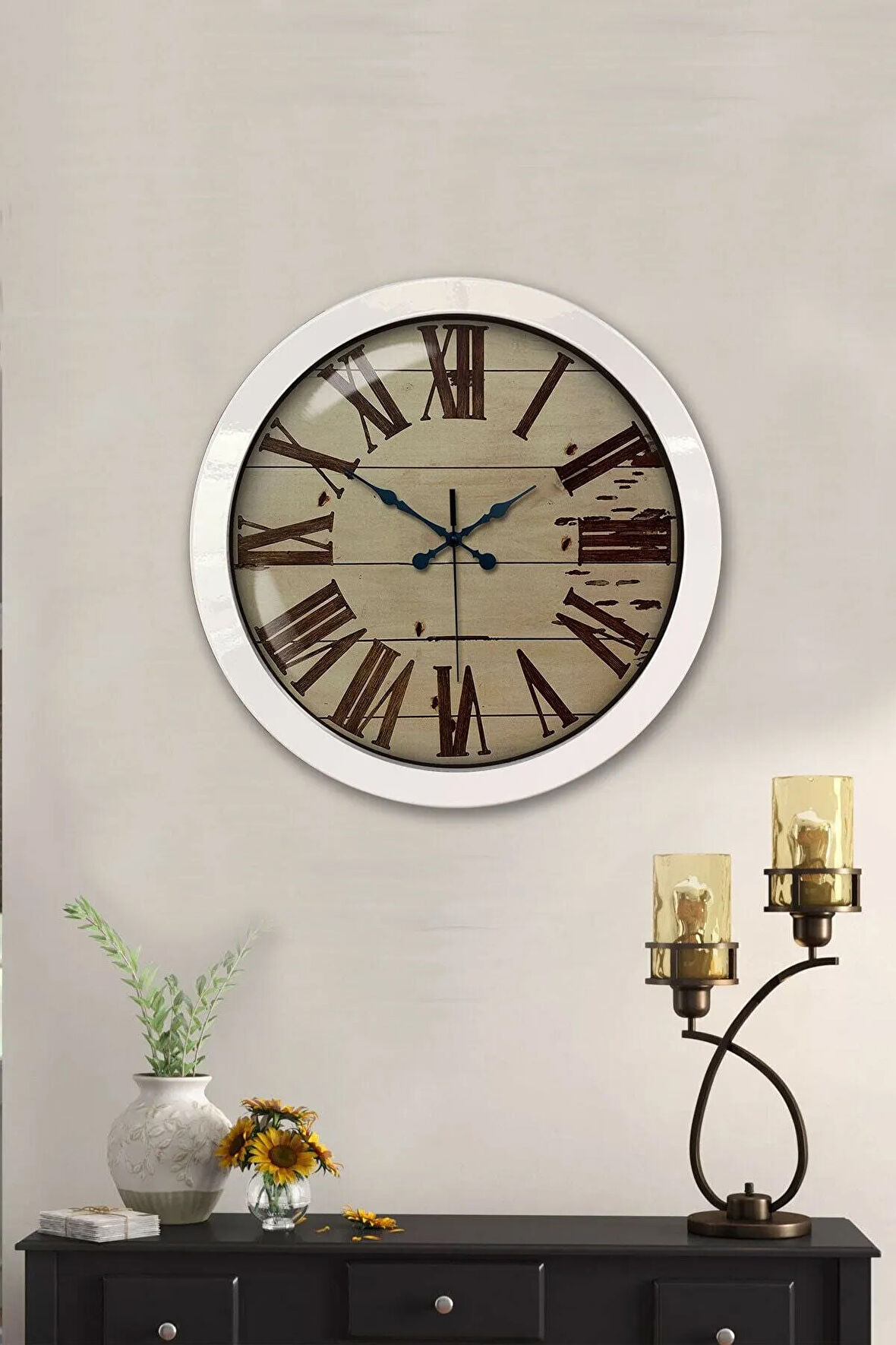 Hediyelik 36 Cm Beyaz Metal Dizayn Duvar Saati