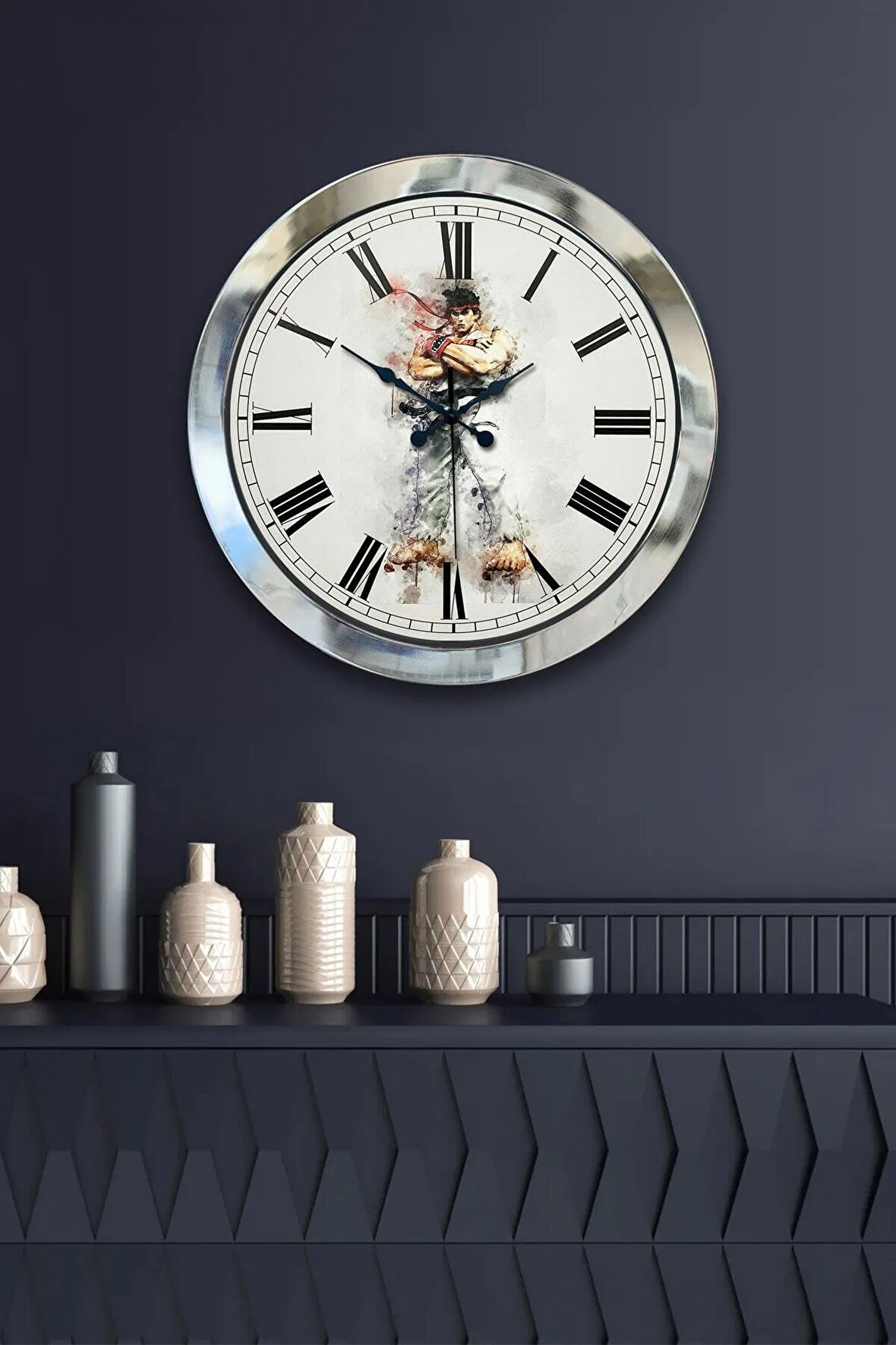 Hediyelik 36 Cm Krom Metal Street Fighter Duvar Saati