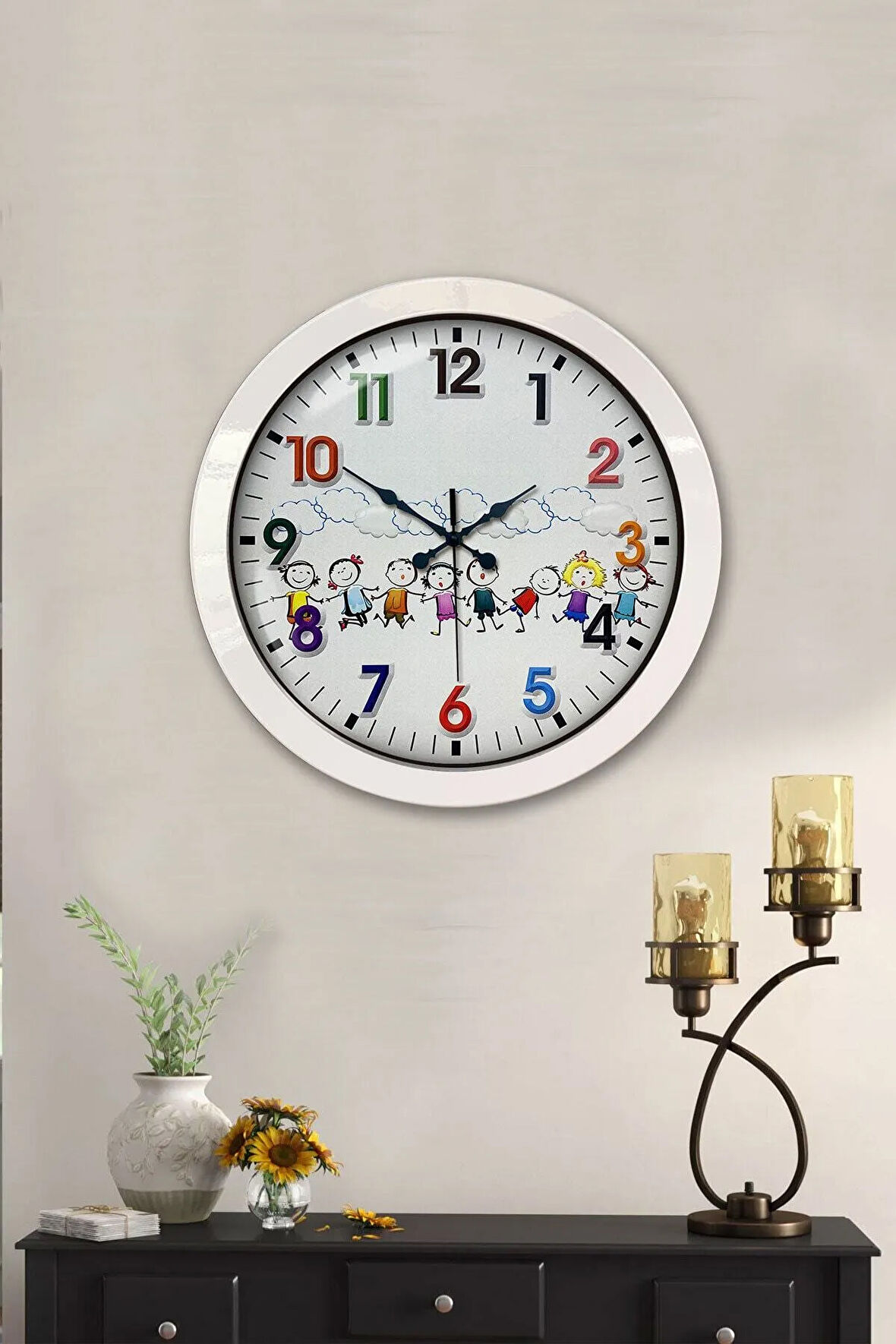 Hediyelik 36 Cm Beyaz Metal Çocuk Odası Duvar Saati