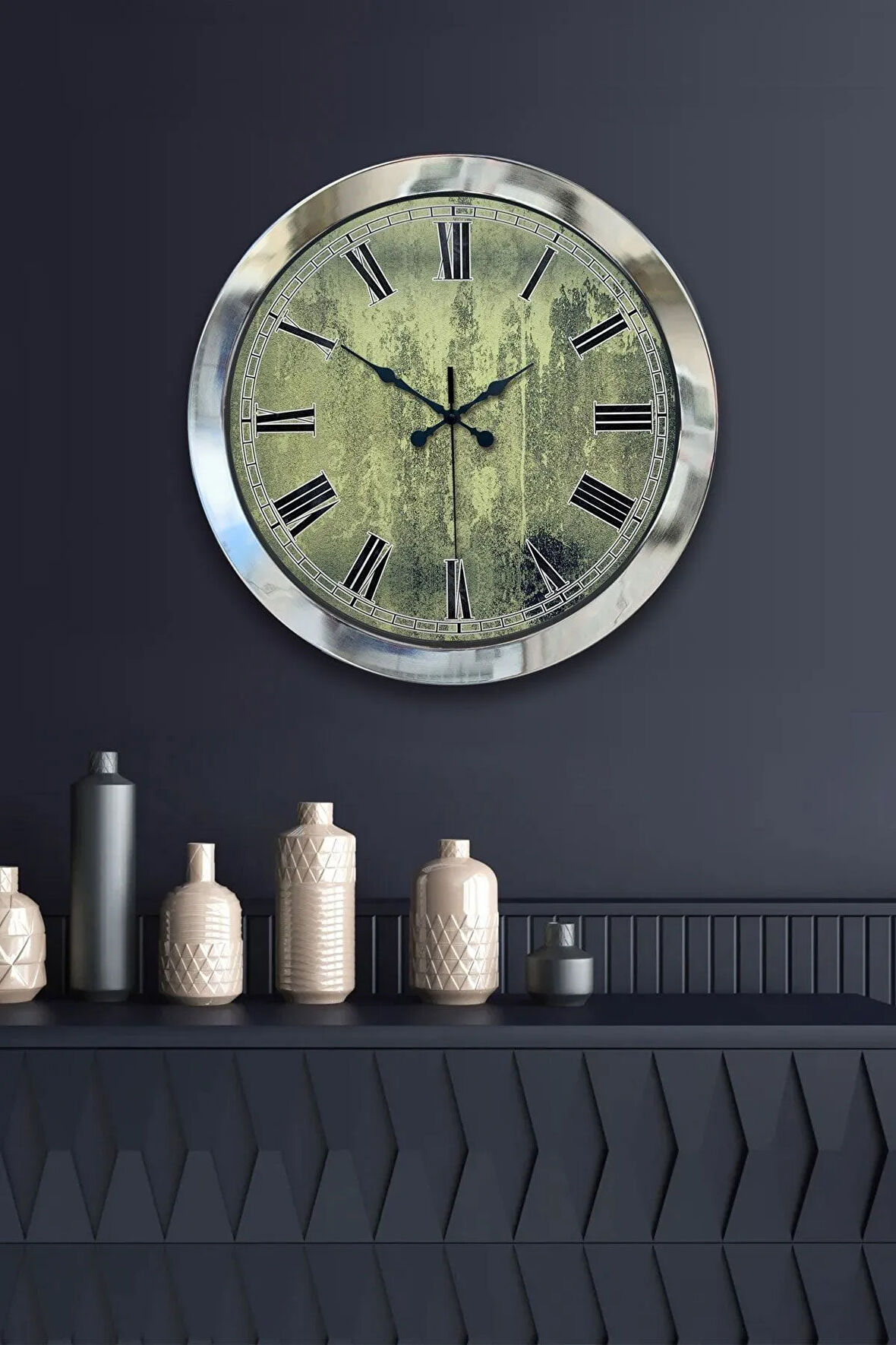 Hediyelik 36 Cm Krom Metal Eskitme Duvar Saati