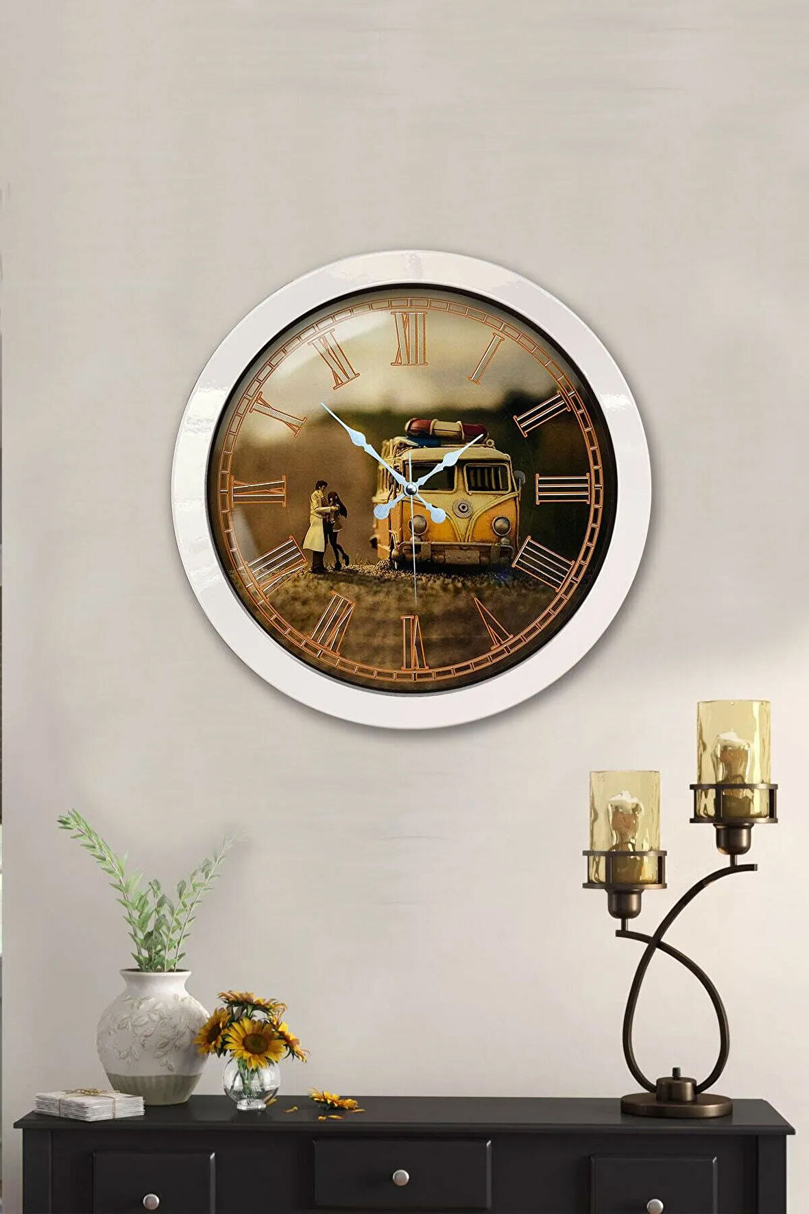 Hediyelik 36 Cm Beyaz Metal Dekoratif Duvar Saati