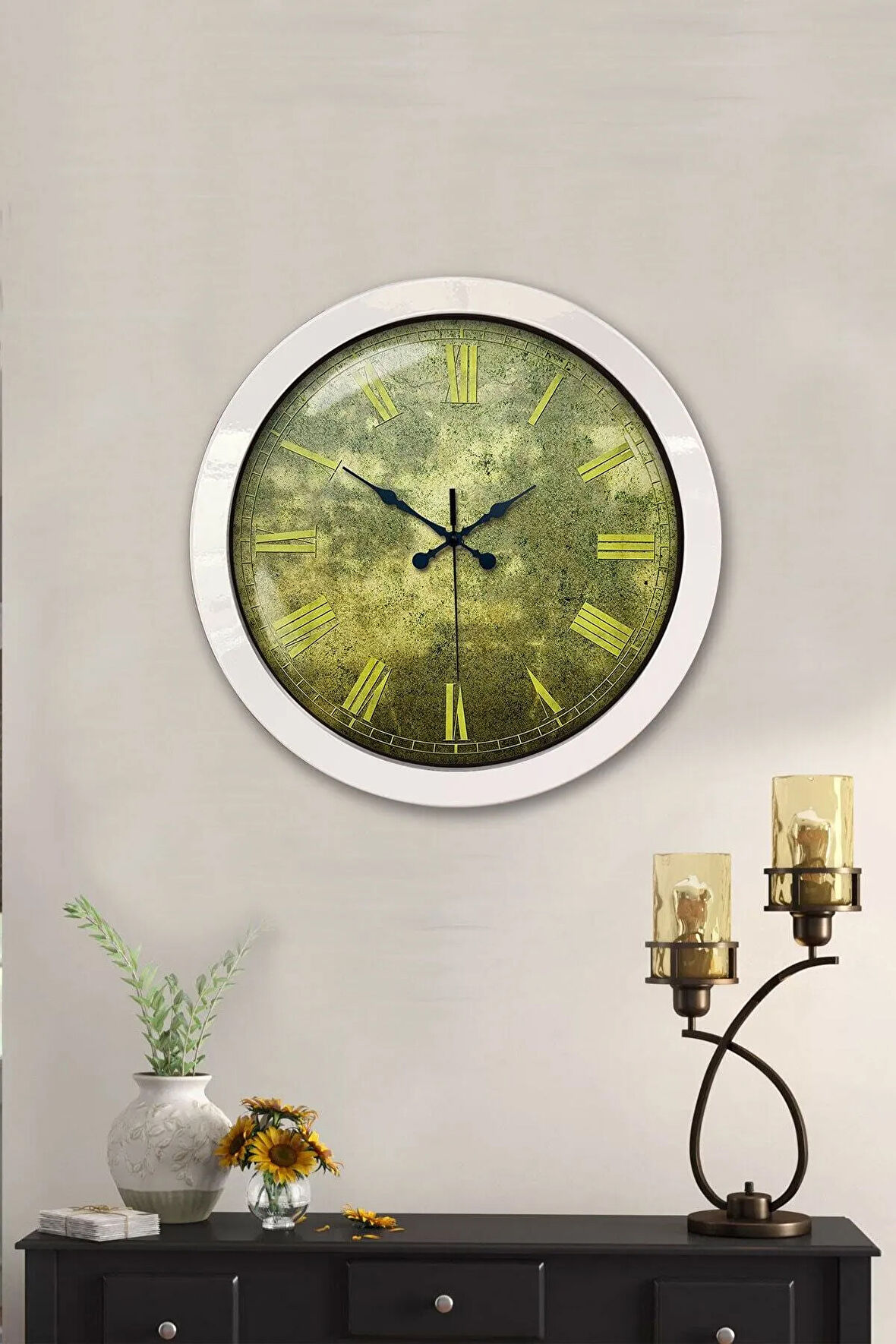 Hediyelik 36 Cm Beyaz Metal Eskitme Duvar Saati