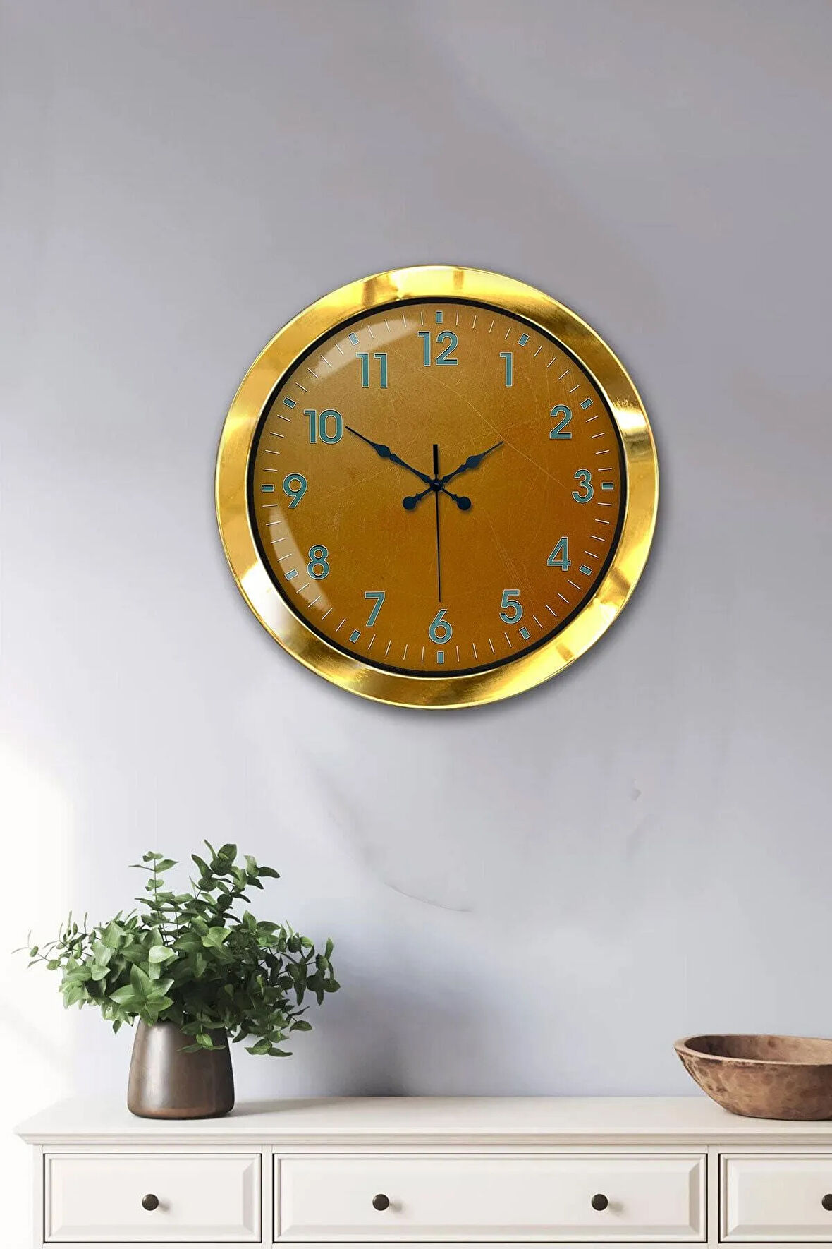 Hediyelik 36 Cm Gold Metal Sarı Duvar Saati
