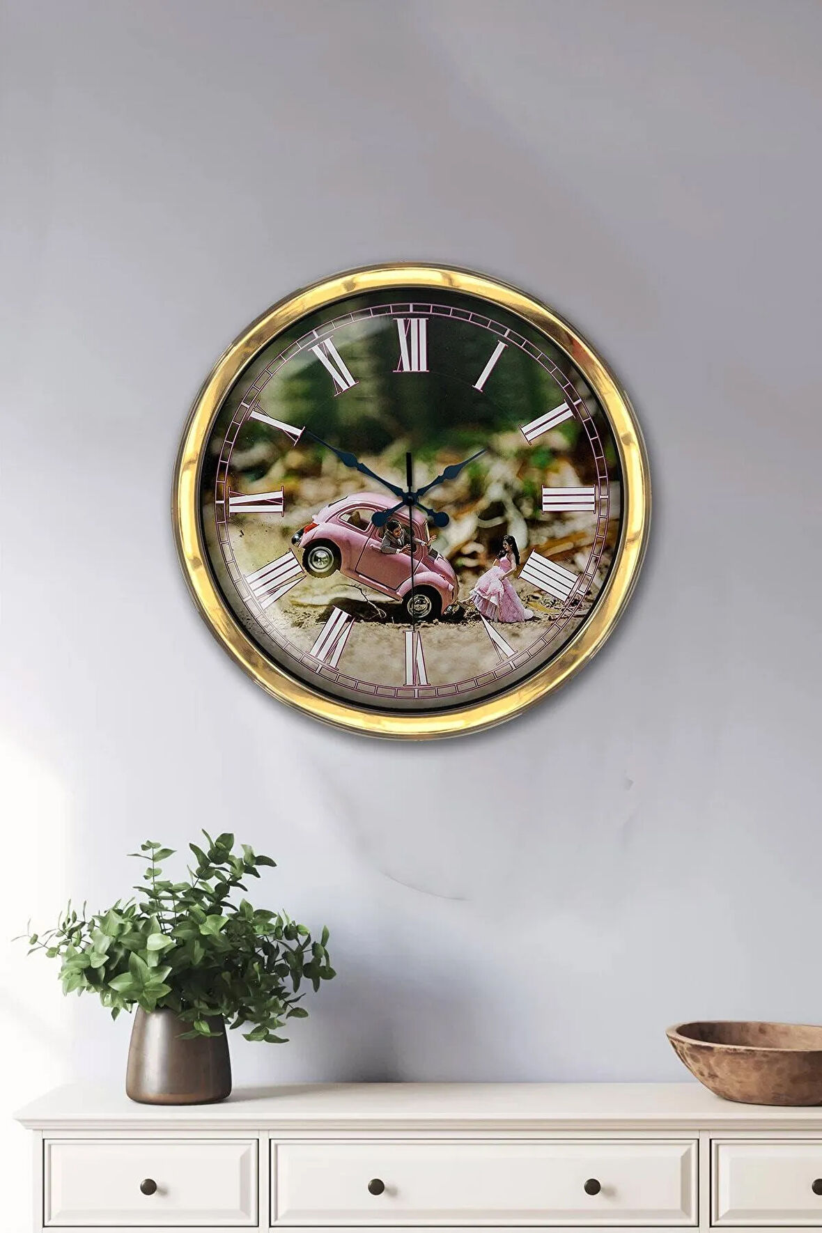 Hediyelik 40 Cm Gold Metal Tosbağa Duvar Saati