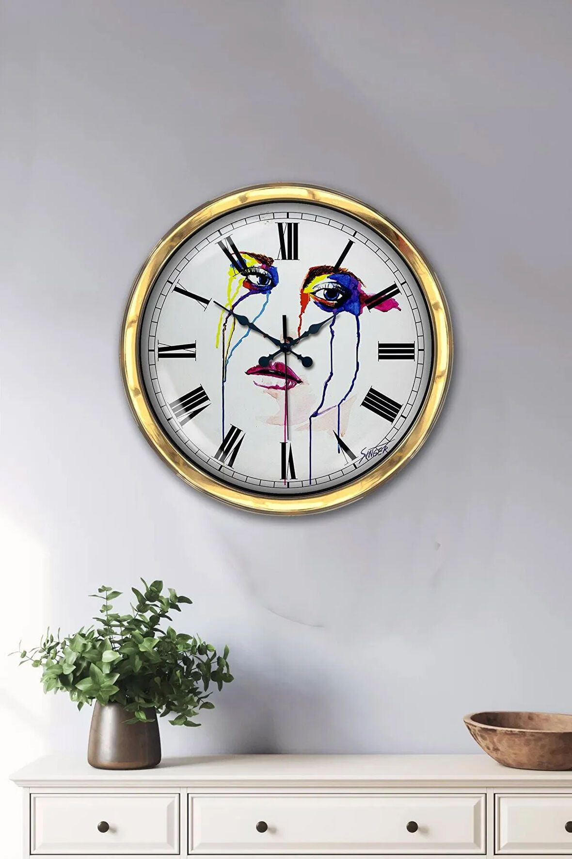 Hediyelik 40 Cm Gold Metal Karakter Duvar Saati