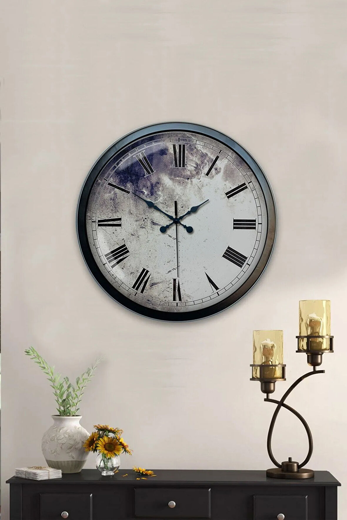 Hediyelik 40 Cm Siyah Metal Eskitme Duvar Saati