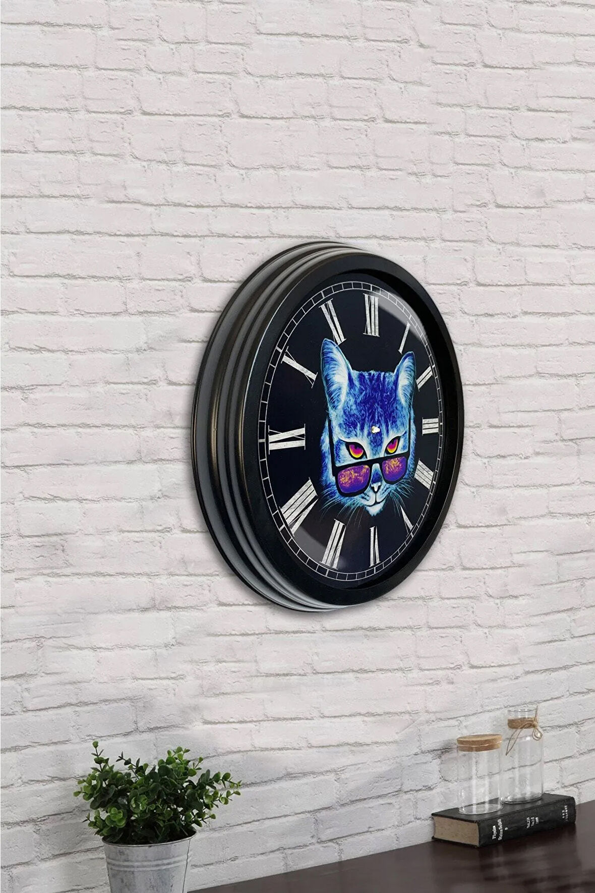 Hediyelik 40 Cm Siyah Metal Kedi Duvar Saati