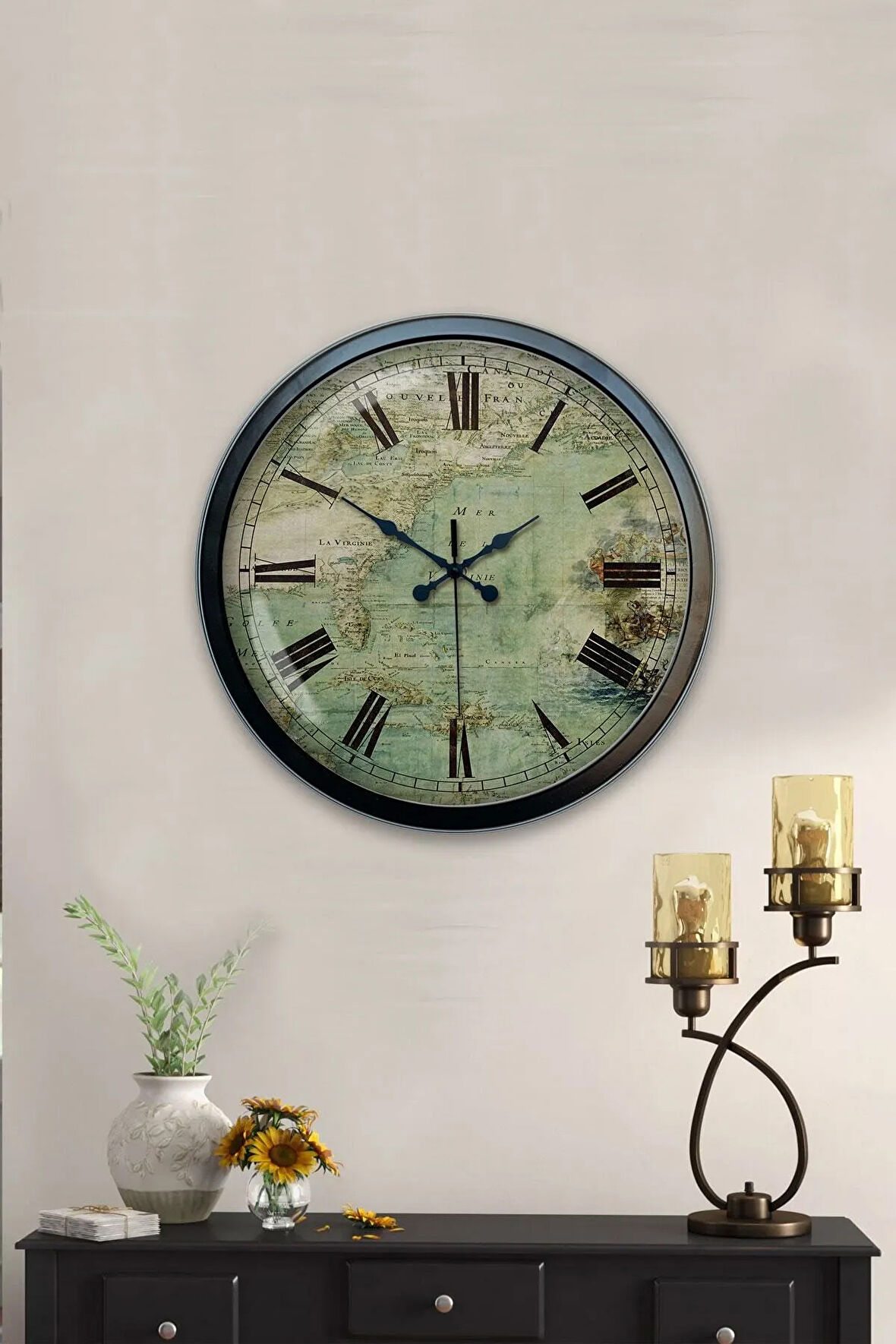 Hediyelik 40 Cm Siyah Metal Eskitme Duvar Saati