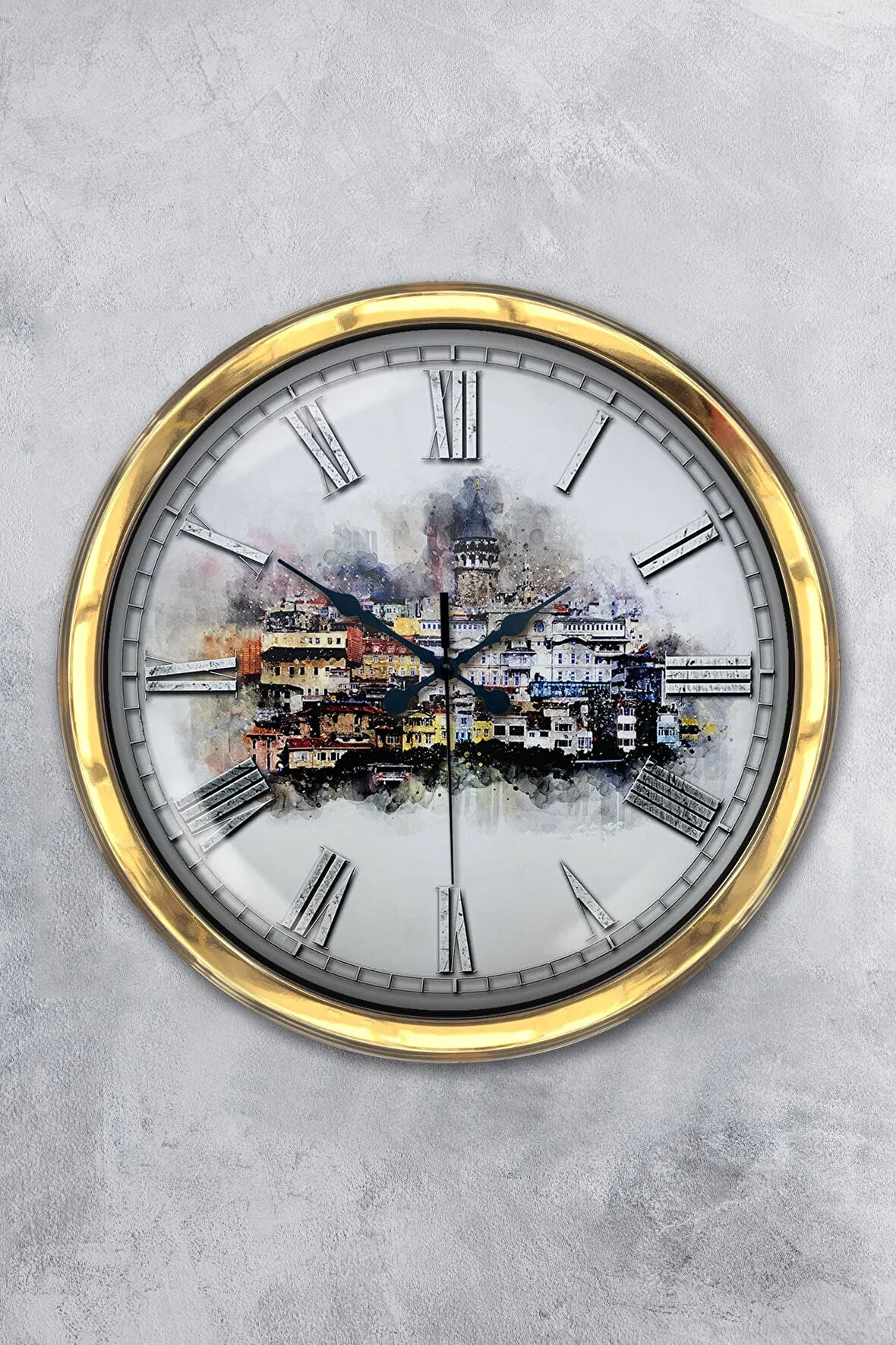 Hediyelik 40 Cm Gold Metal Istanbul Duvar Saati