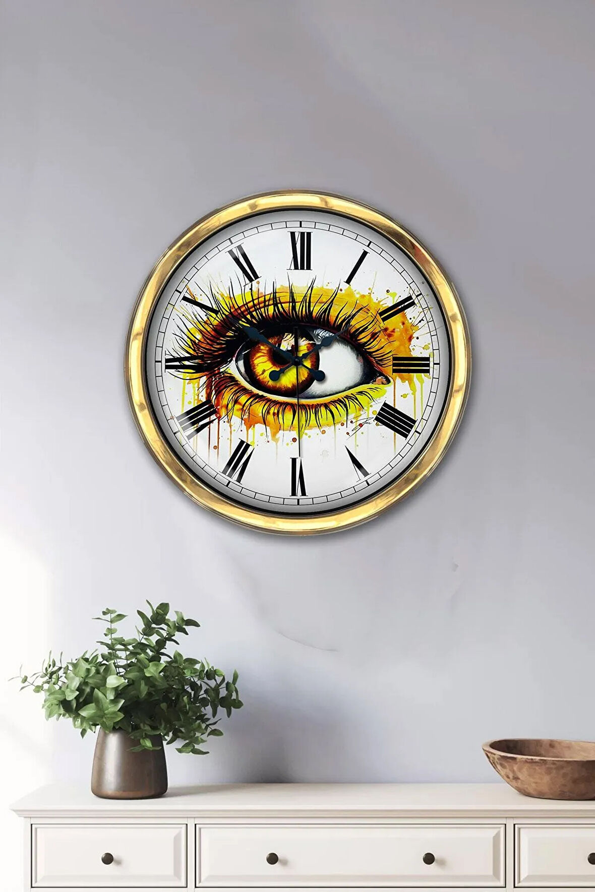 Hediyelik 40 Cm Gold Metal Göz Duvar Saati