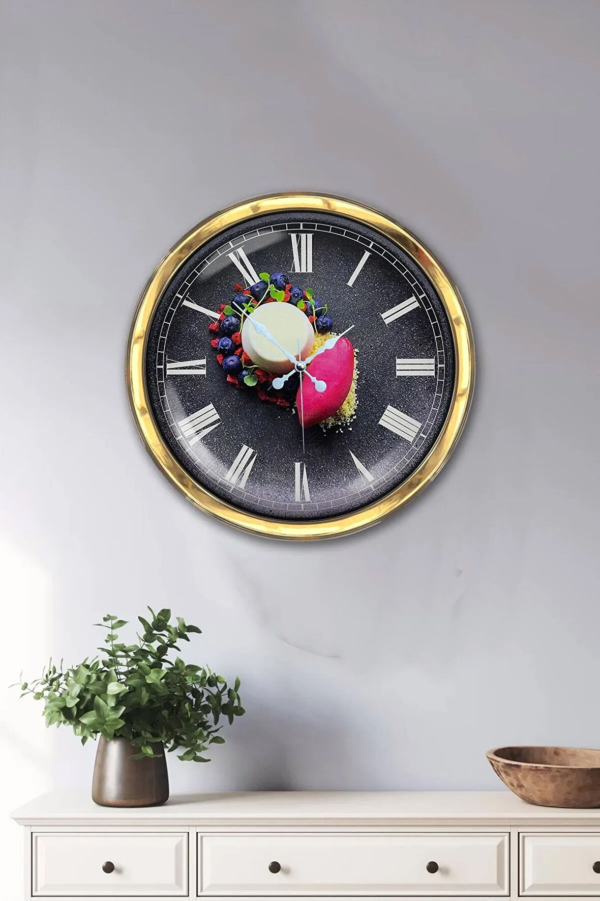 Hediyelik 40 Cm Gold Metal Mutfak Duvar Saati