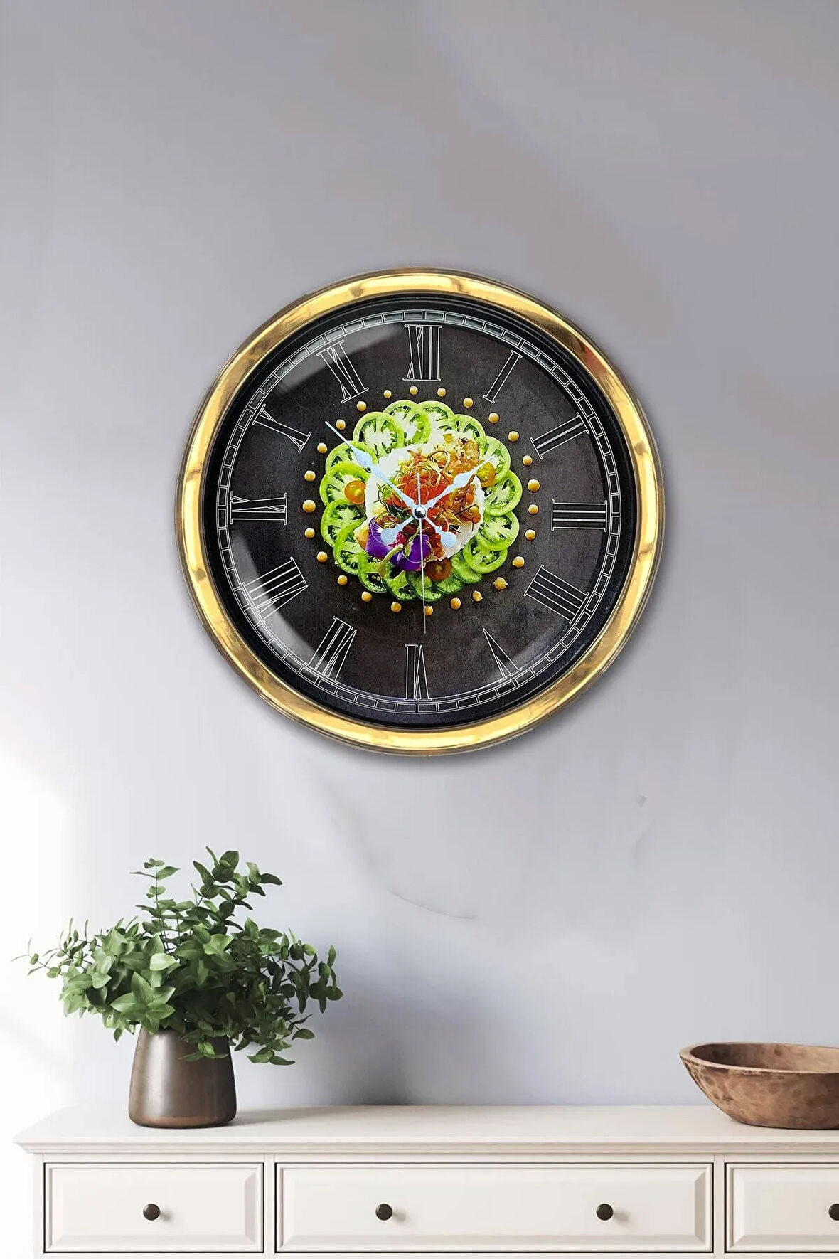 Hediyelik 40 Cm Gold Metal Mutfak Duvar Saati