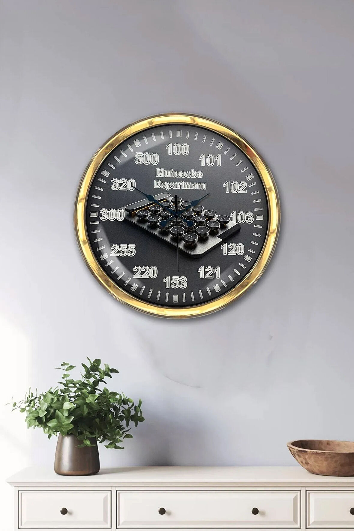 Hediyelik 40 Cm Gold Metal Muhasebeci Duvar Saati