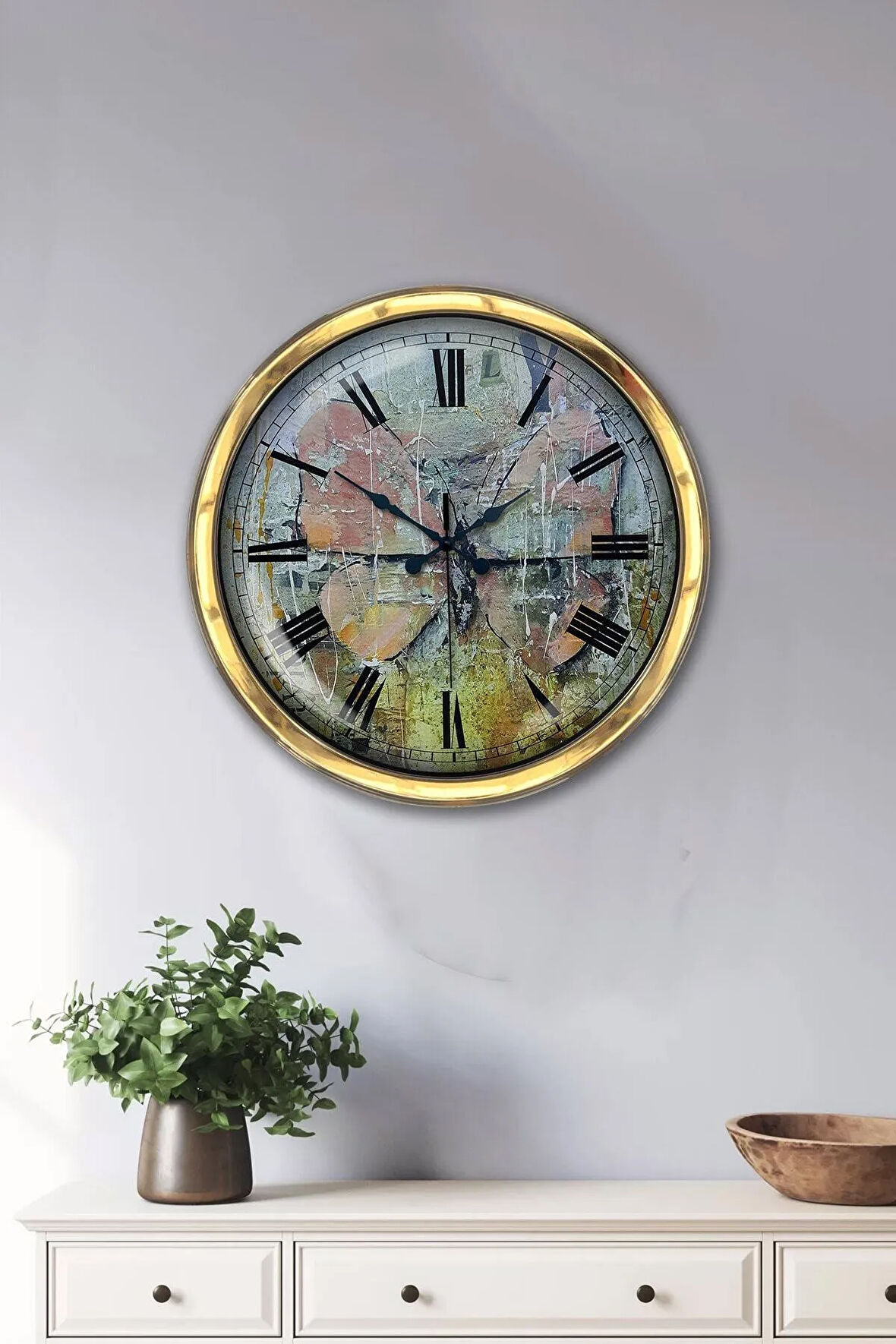 Hediyelik 40 Cm Gold Metal Tasarım Duvar Saati