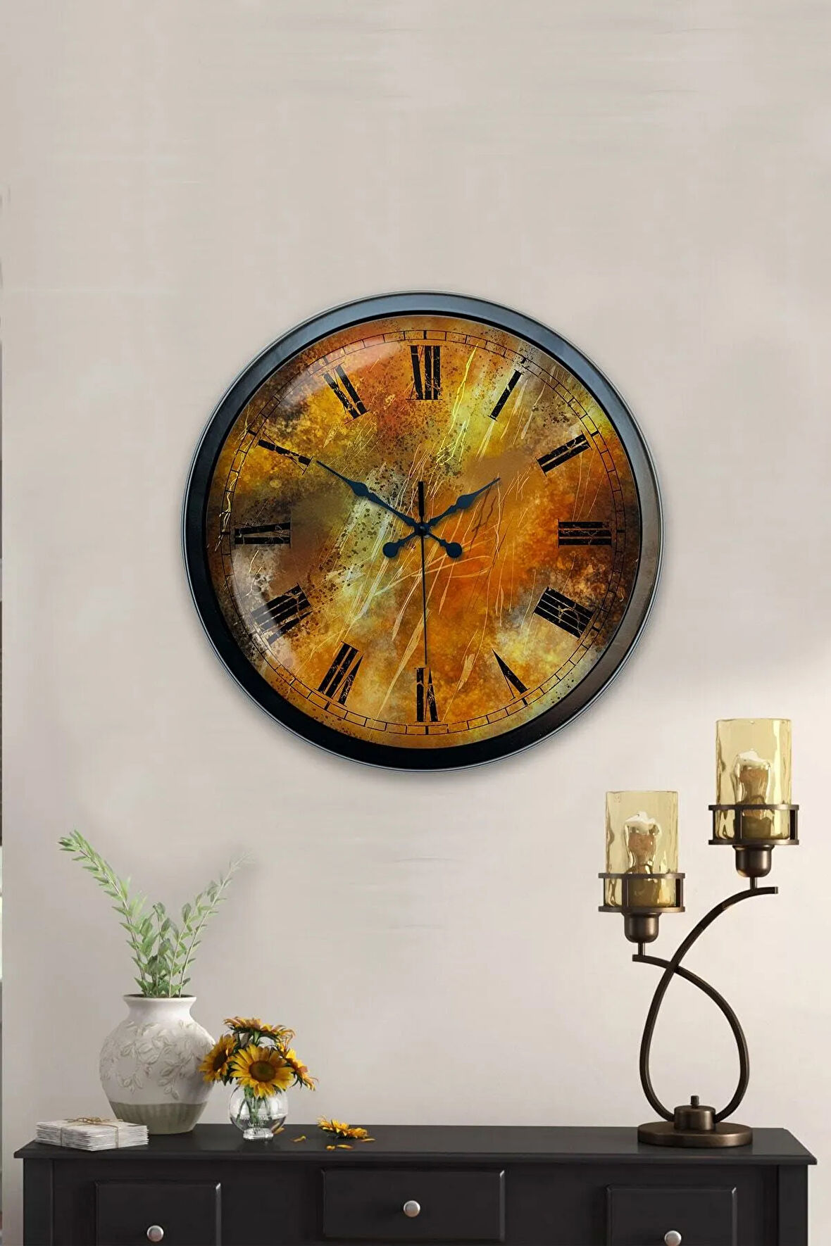 Hediyelik 40 Cm Siyah Metal Eskitme Duvar Saati