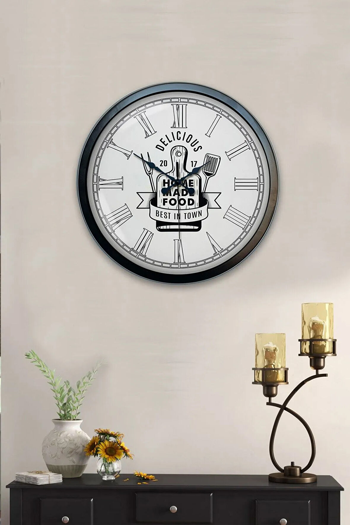 Hediyelik 40 Cm Siyah Metal Mutfak Duvar Saati