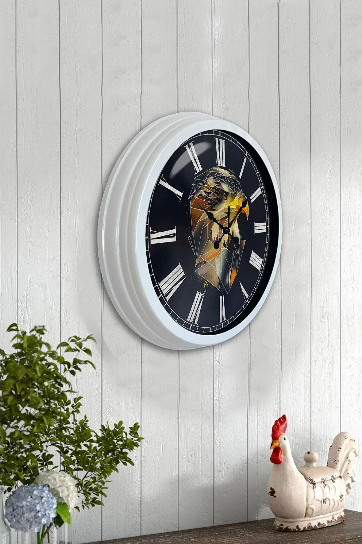 Hediyelik 40 Cm Beyaz Metal Kartal Duvar Saati