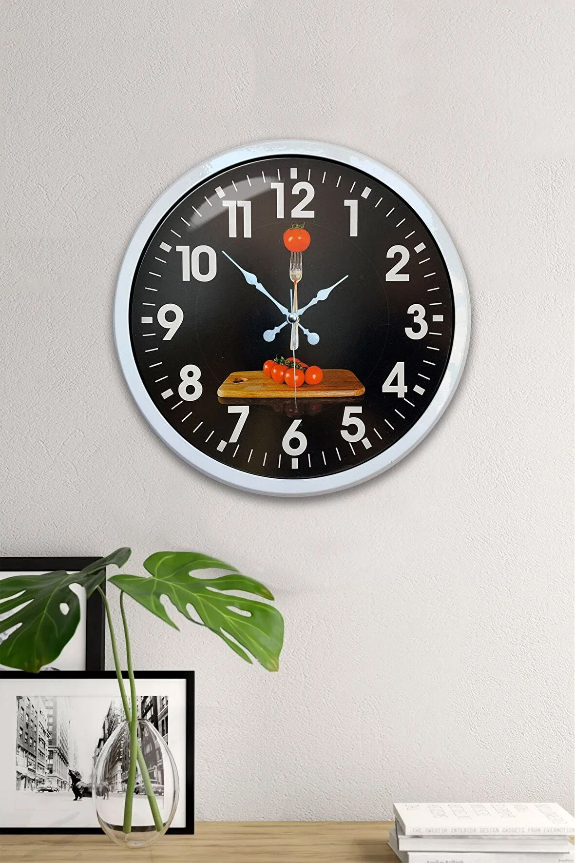 Hediyelik 40 Cm Beyaz Metal Mutfak Duvar Saati