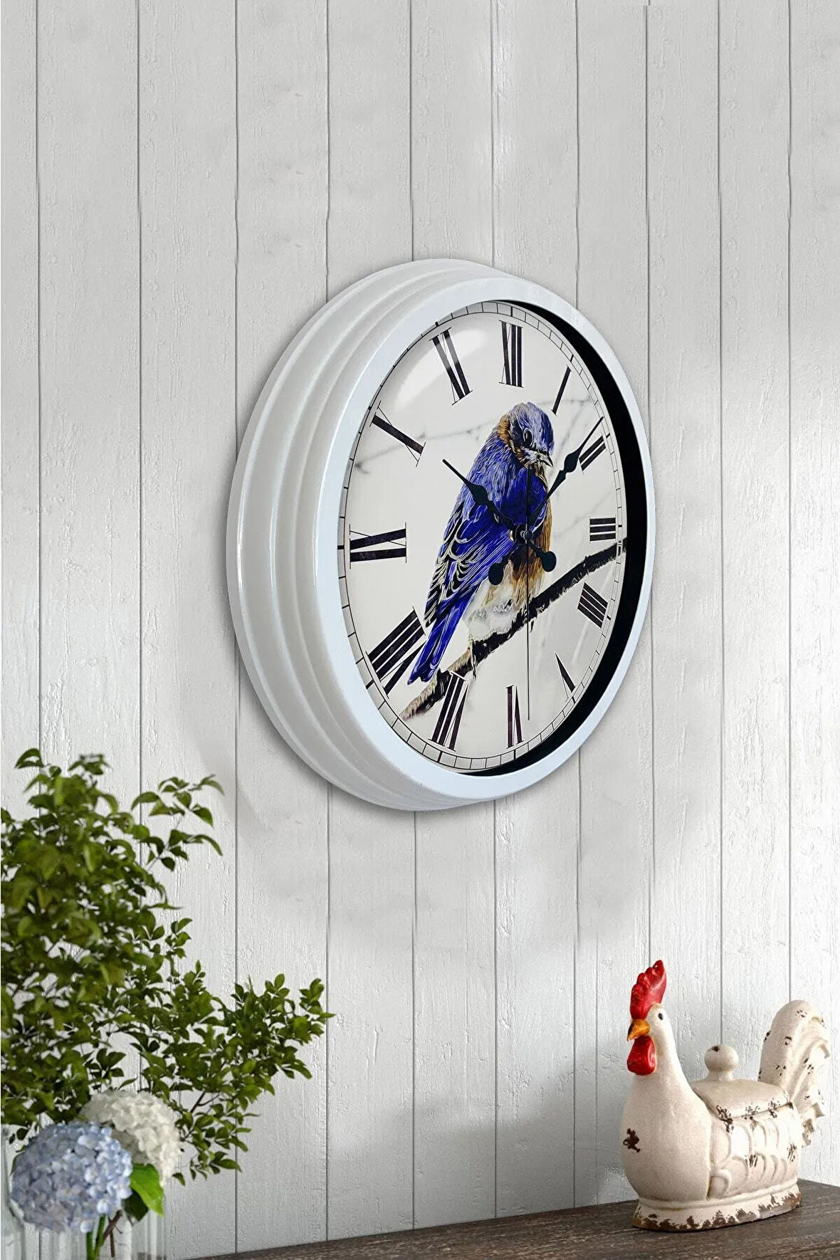 Hediyelik 40 Cm Beyaz Metal Bird Duvar Saati