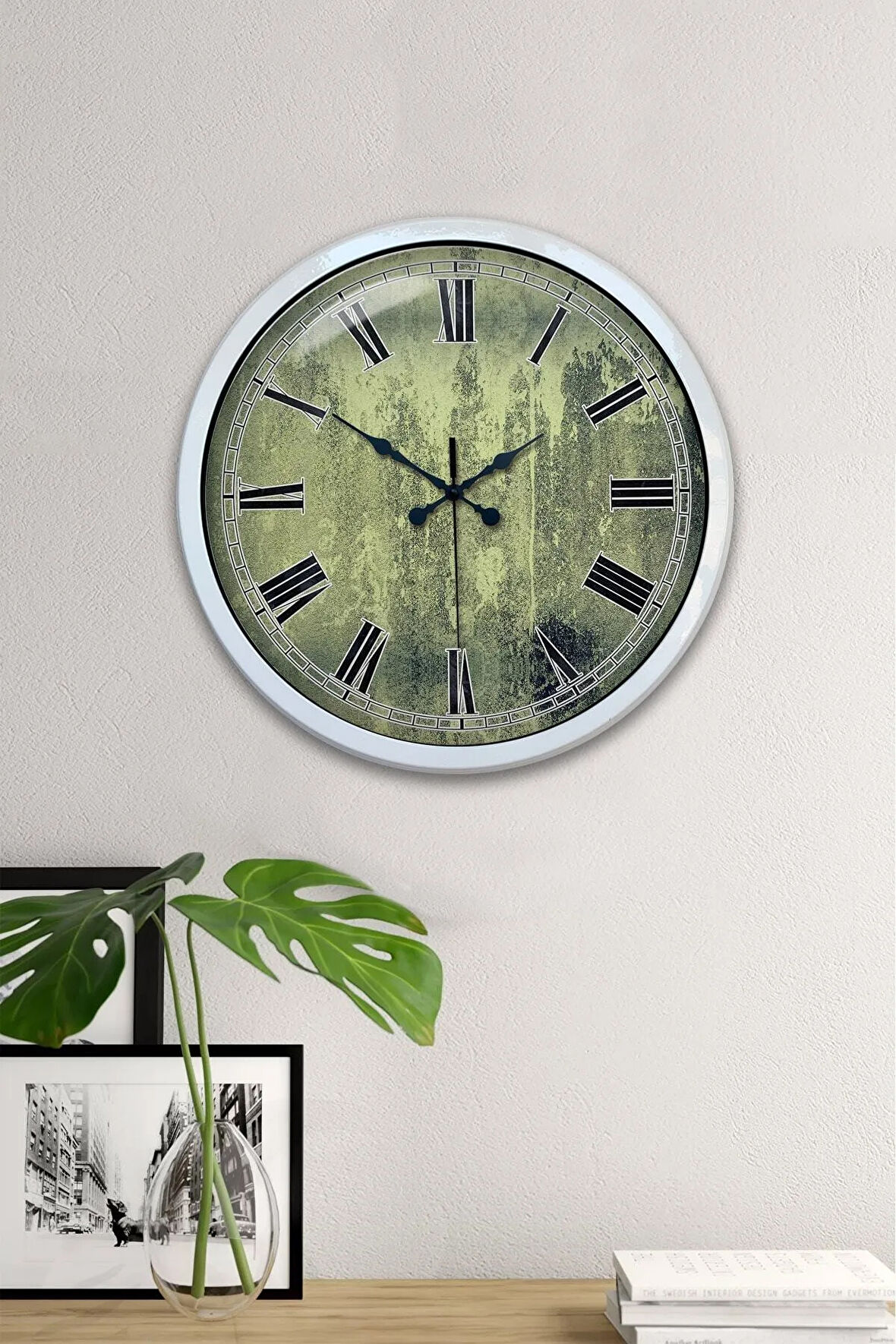 Hediyelik 40 Cm Beyaz Metal Eskitme Duvar Saati