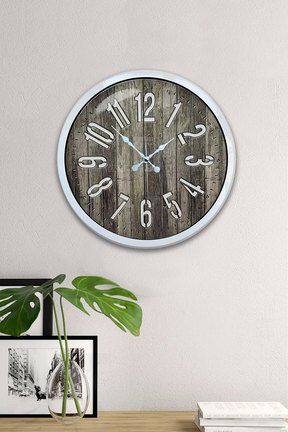 Hediyelik 40 Cm Beyaz Metal Eskitme Duvar Saati