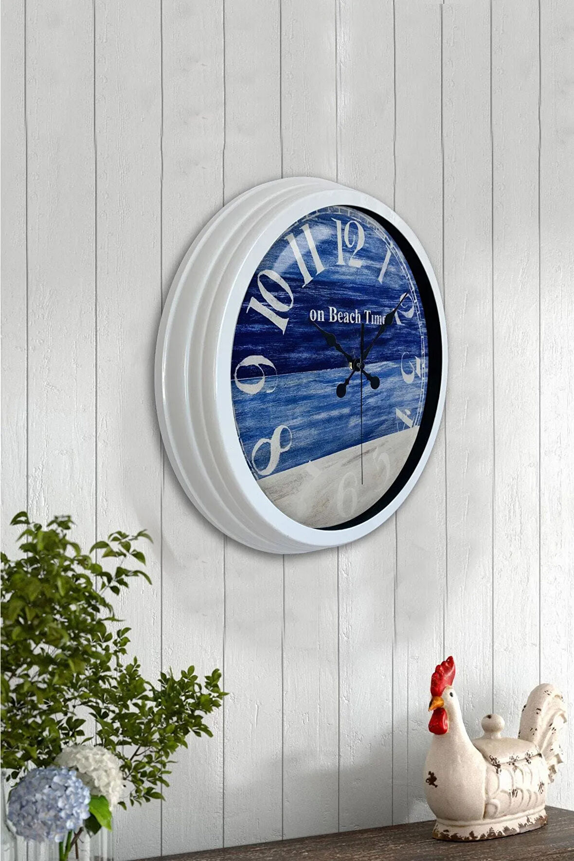 Hediyelik 40 Cm Beyaz Metal Beach Time Duvar Saati
