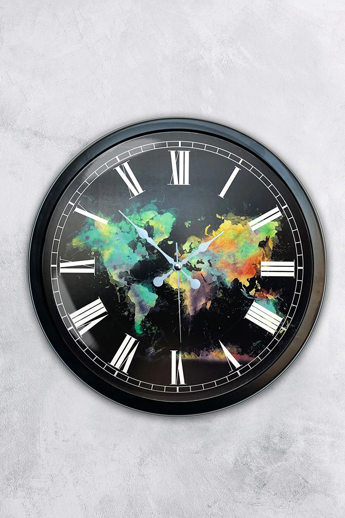 Hediyelik 40 Cm Siyah Metal Harita Duvar Saati