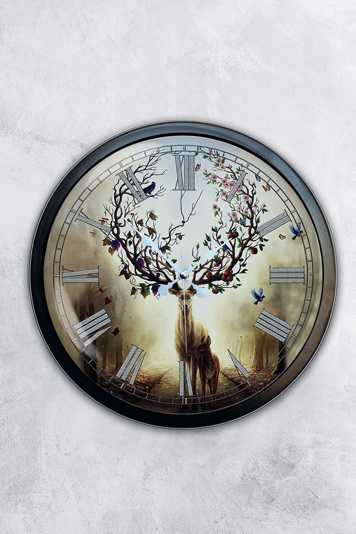 Hediyelik 40 Cm Siyah Metal Geyik Duvar Saati