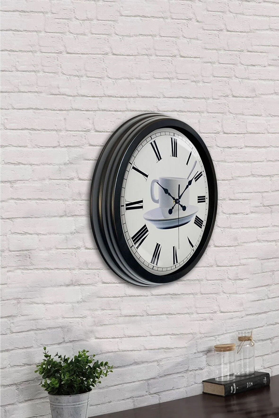 Hediyelik 40 Cm Siyah Metal Kahve Duvar Saati