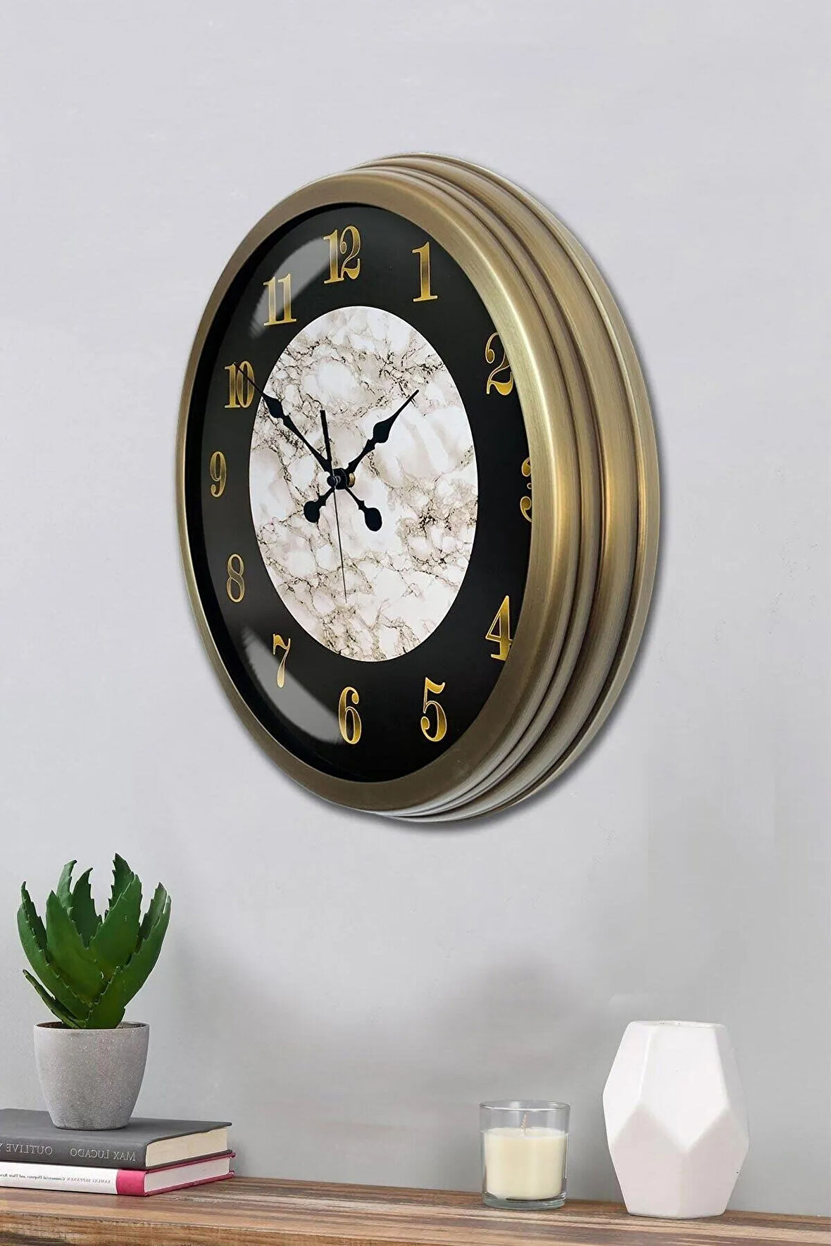 Duvar Saati 40 Cm Metal Eskitme Renk Mermer Desen Modeli