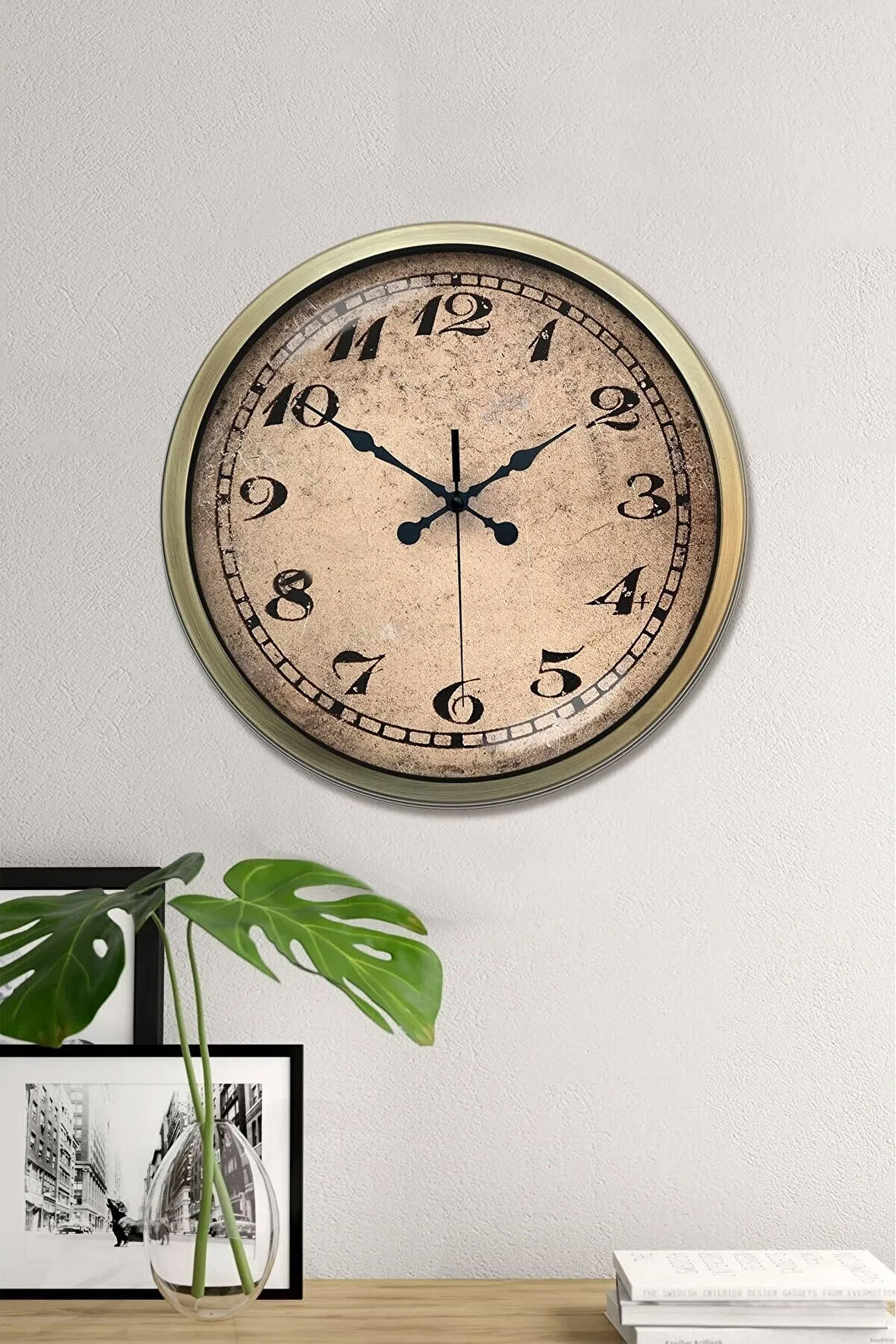 Hediyelik Duvar Saati 40 Cm Metal Eskitme Renk Vintage Modeli