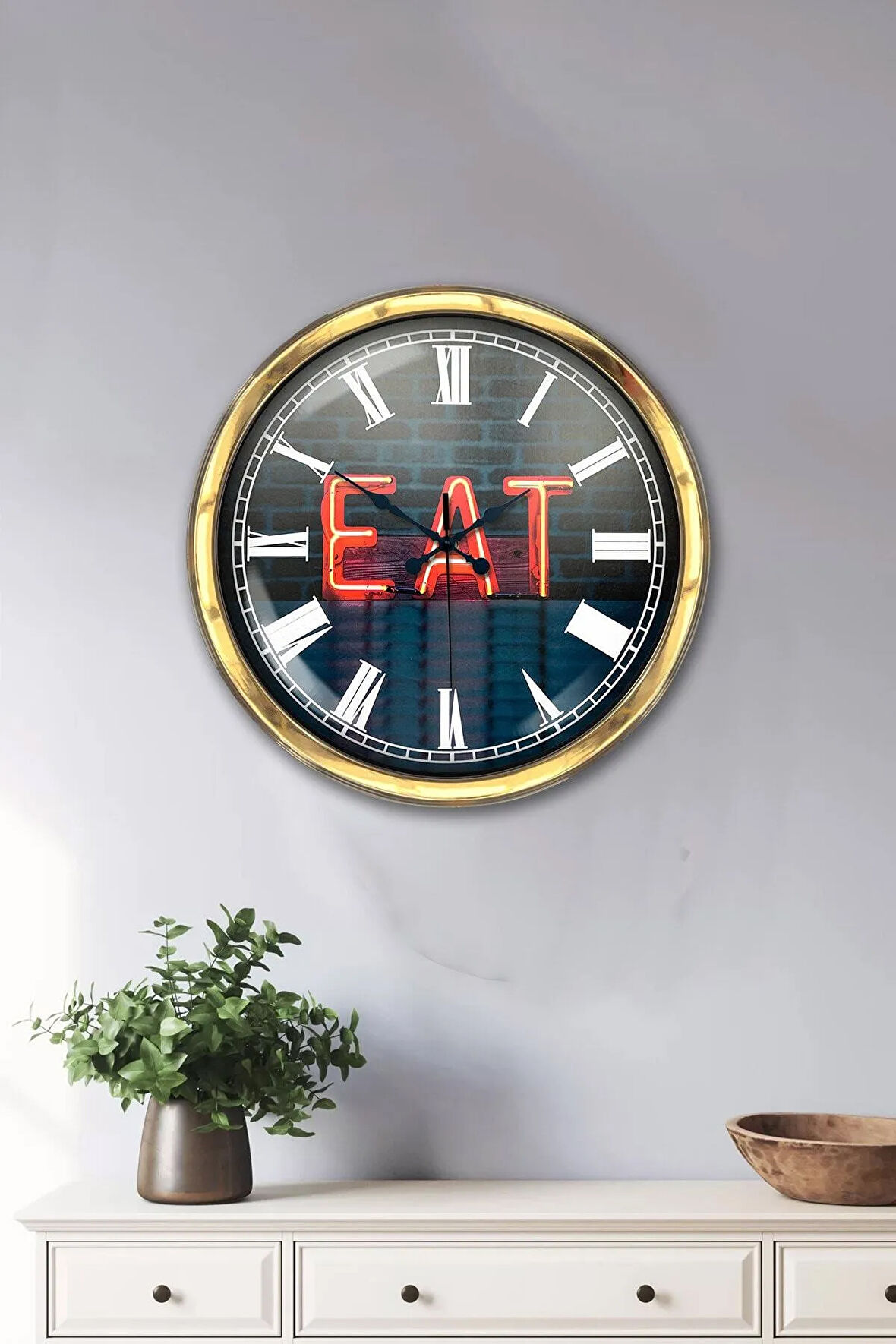 Hediyelik 40 Cm Gold Metal Eat Duvar Saati Clock
