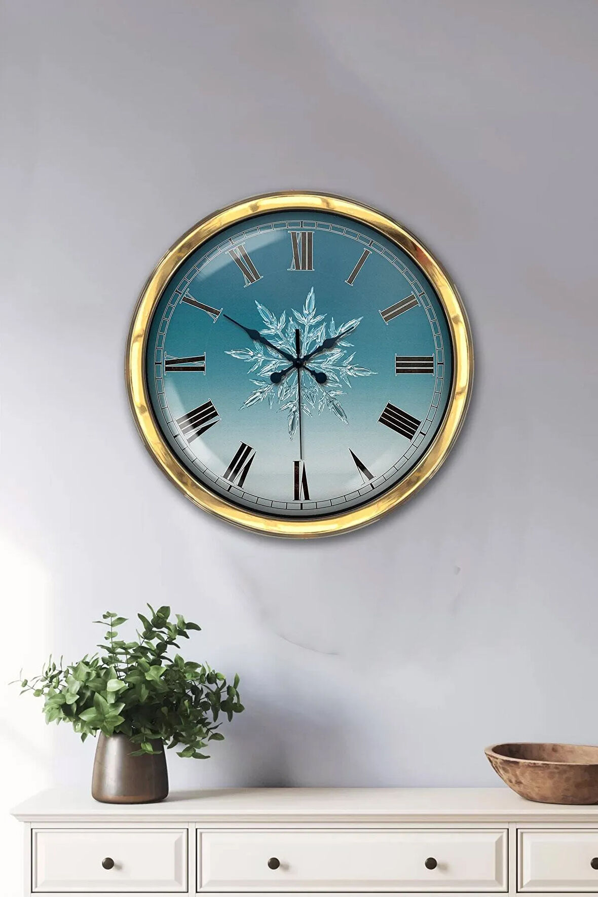 Hediyelik 40 Cm Gold Metal Kar Tanesi Duvar Saati Clock