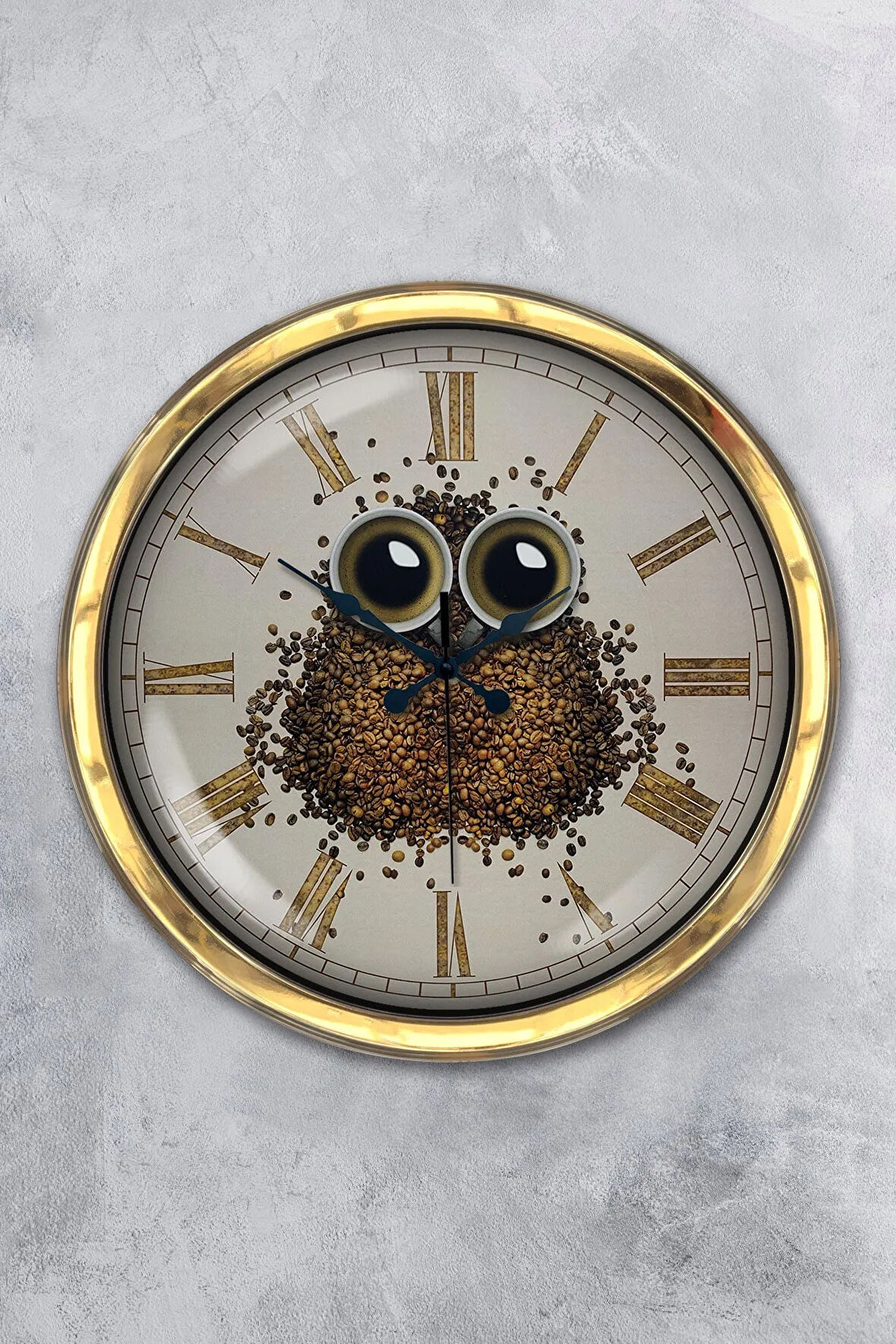 Hediyelik 40 Cm Gold Metal Kahve Duvar Saati Clock