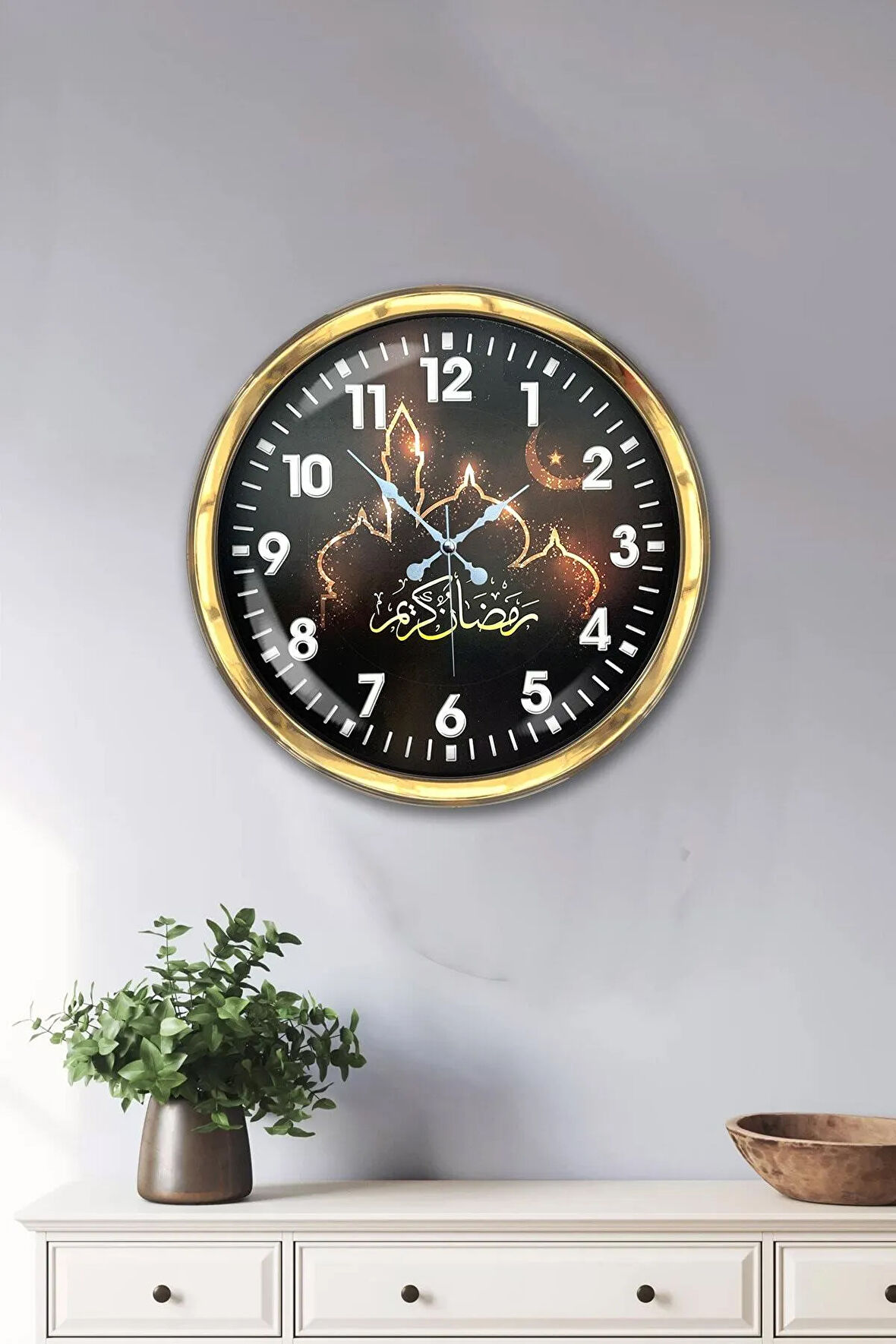 Hediye 40 Cm Gold Metal Islamic Duvar Saati Dekor