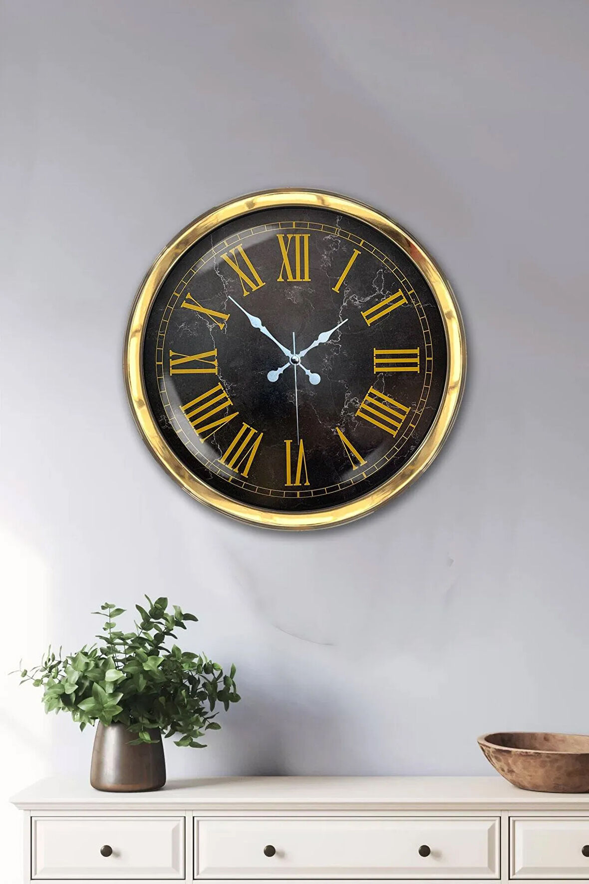 Hediyelik 40 Cm Gold Metal Mermer Desen Roma Rakamlı Duvar Saati
