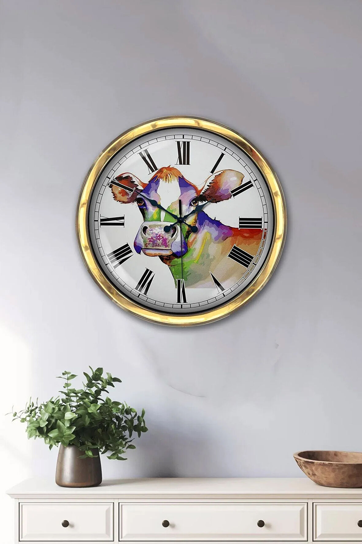 Hediye 40 Cm Gold Metal Inek Duvar Saati Clock