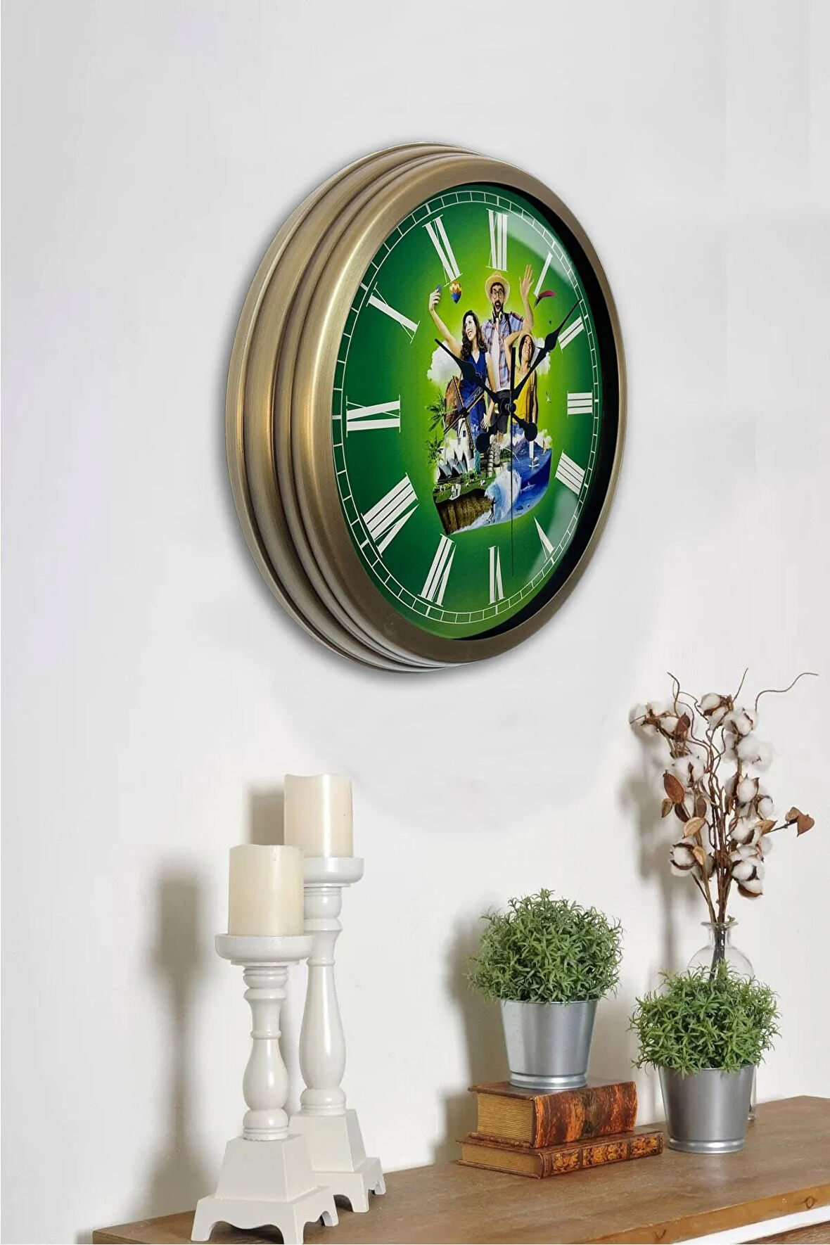 Hediyelik 40 Cm Eskitme Metal Tatil Duvar Saati