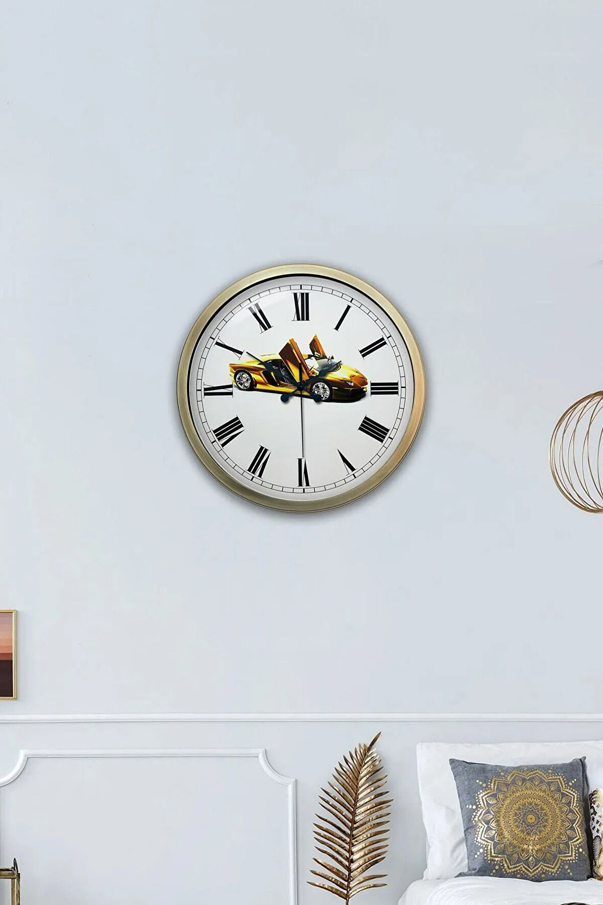 40 Cm Eskitme Metal Araba Hediyelik Duvar Saati