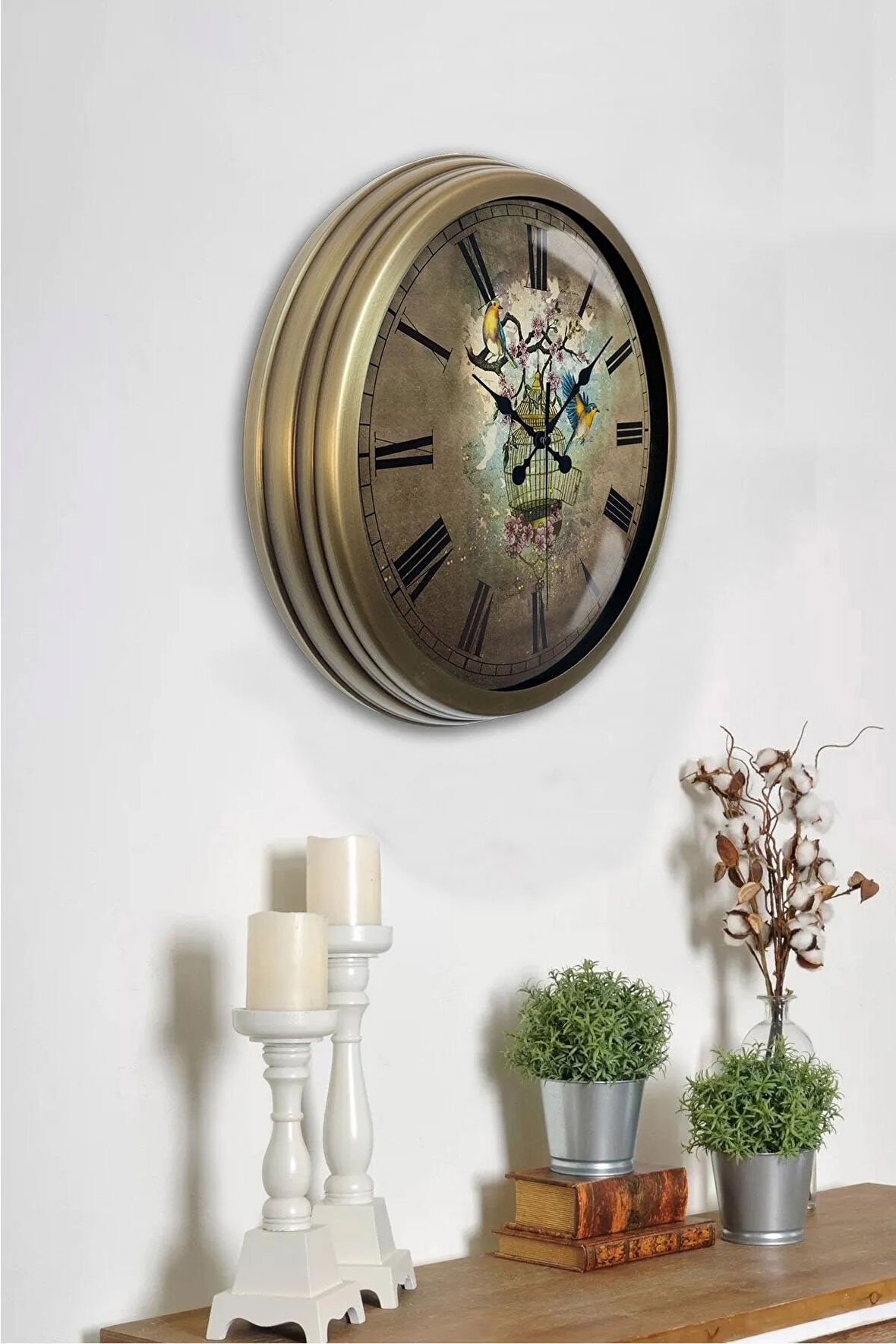 40 cm Eskitme Metal Kuş Dekoratif Duvar Saati