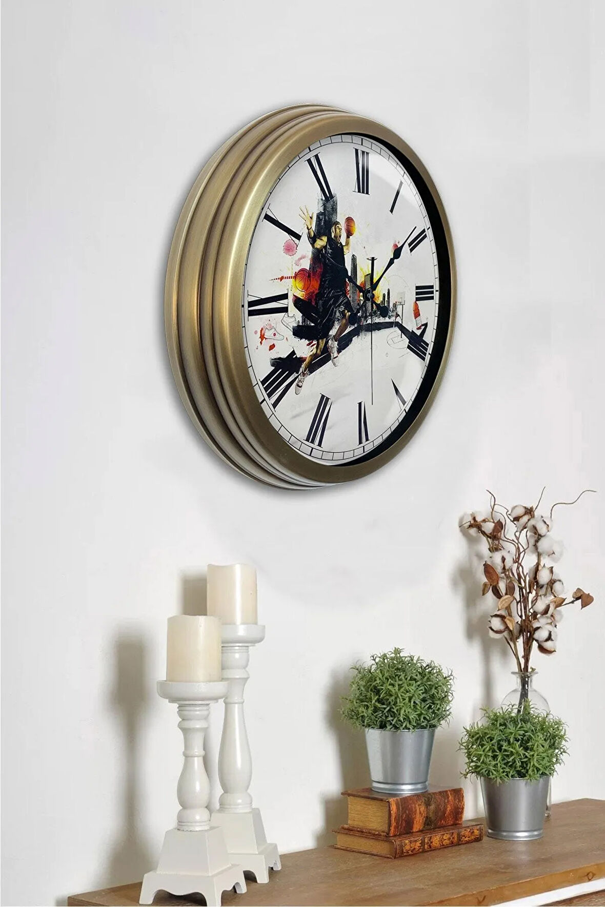 40 Cm Eskitme Metal Basketbol Hediyelik Duvar Saati