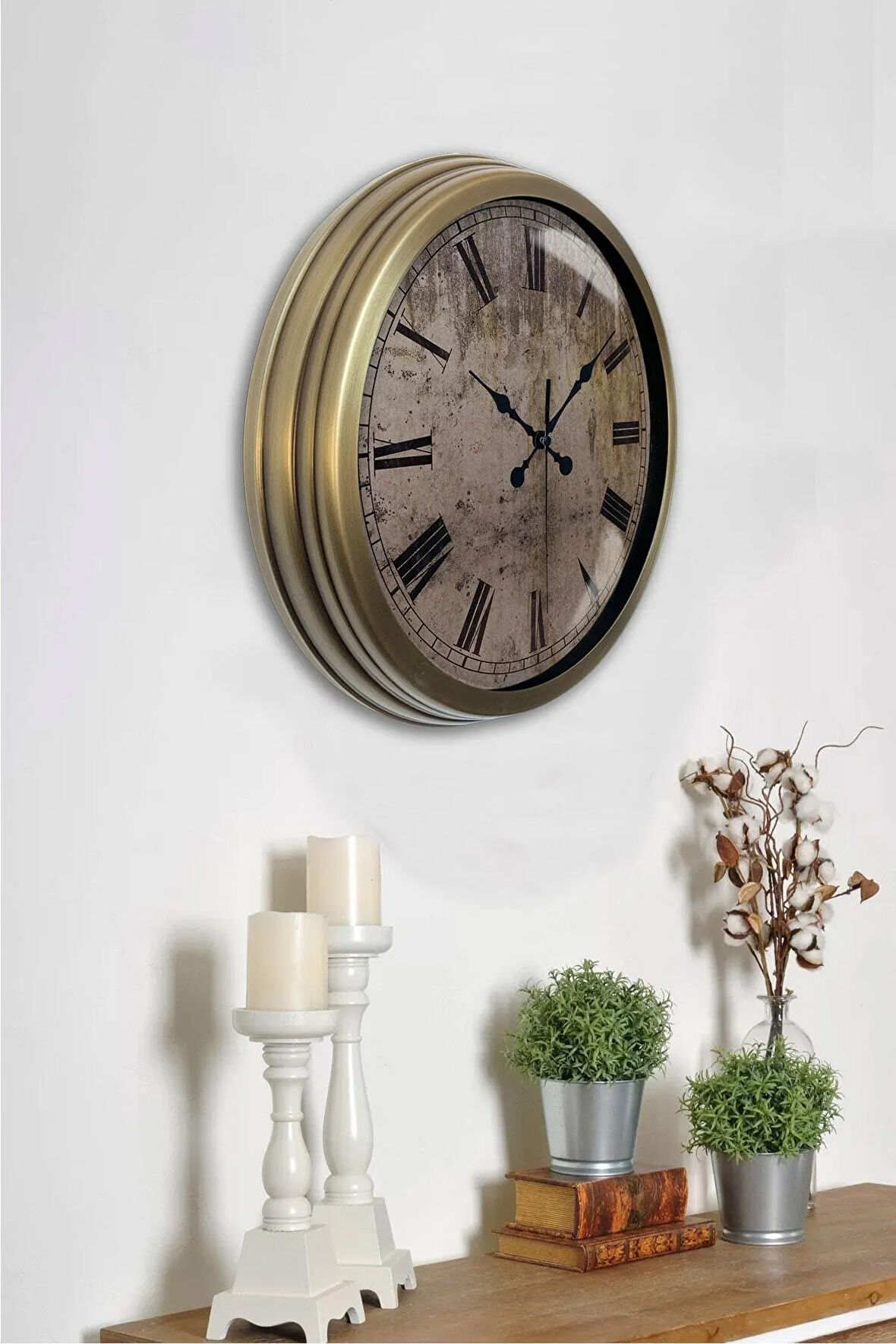 Hediyelik 40 Cm Eskitme Metal Eksitme Duvar Saati