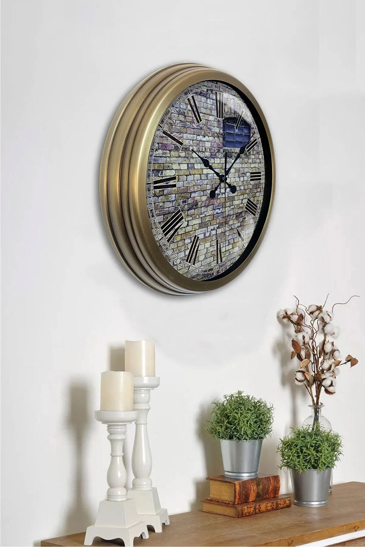 40 cm Eskitme Metal Taş Yapı Duvar Saati