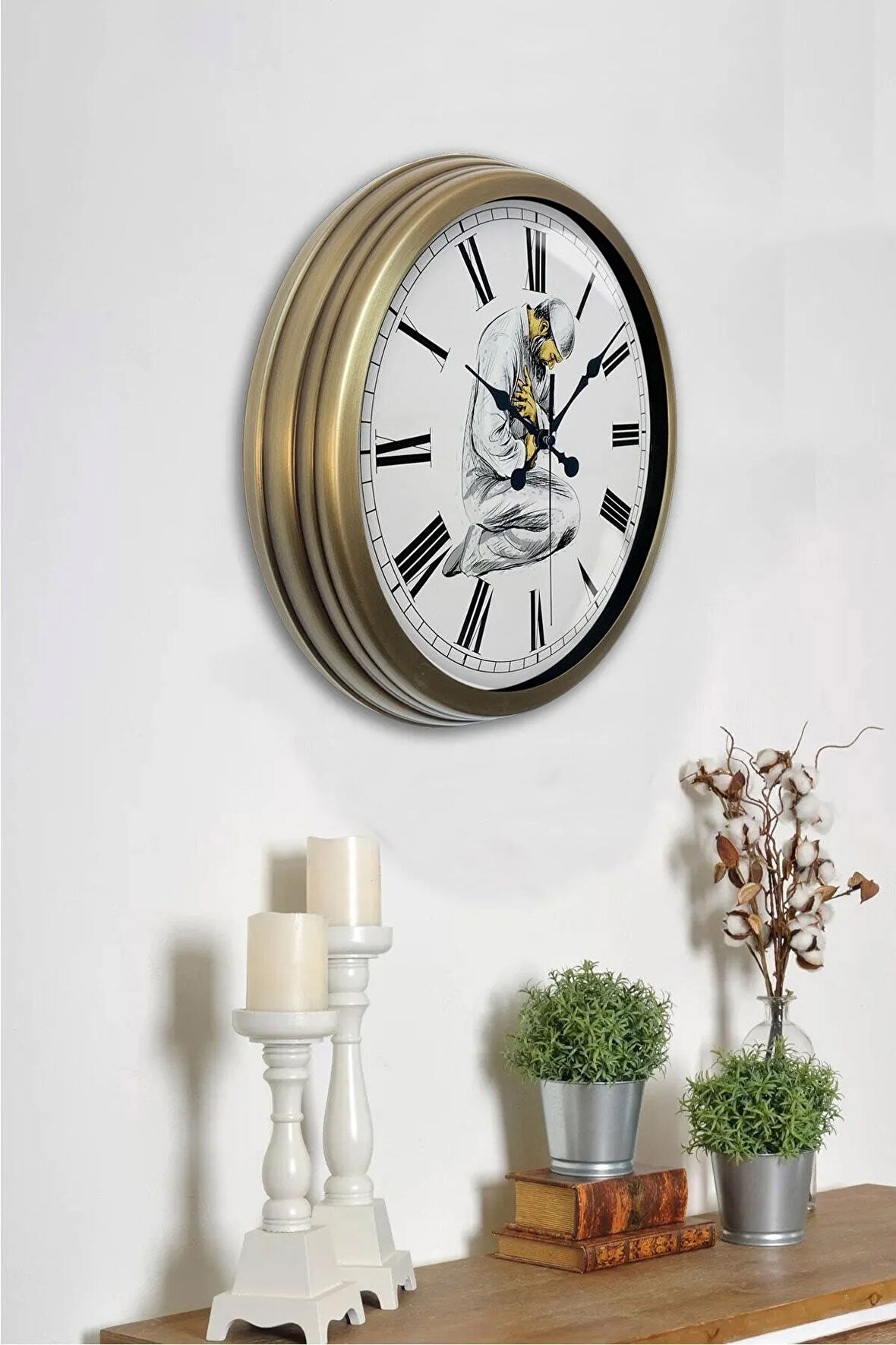 Hediyelik 40 cm Eskitme Metal Ibadet Duvar Saati