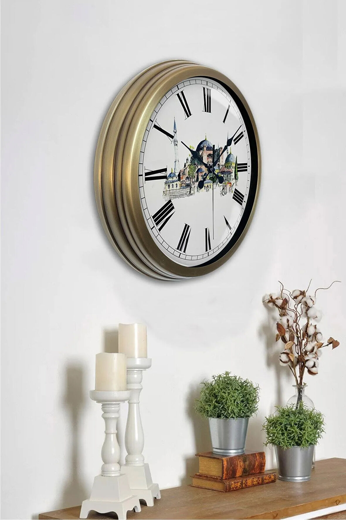 40 cm Eskitme Metal Yeni Cami Duvar Saati