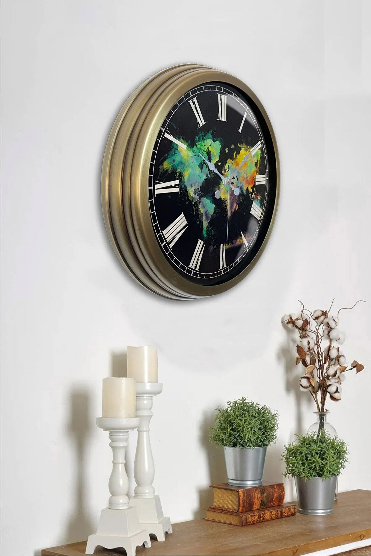 40 cm Eskitme Metal Harita Duvar Saati