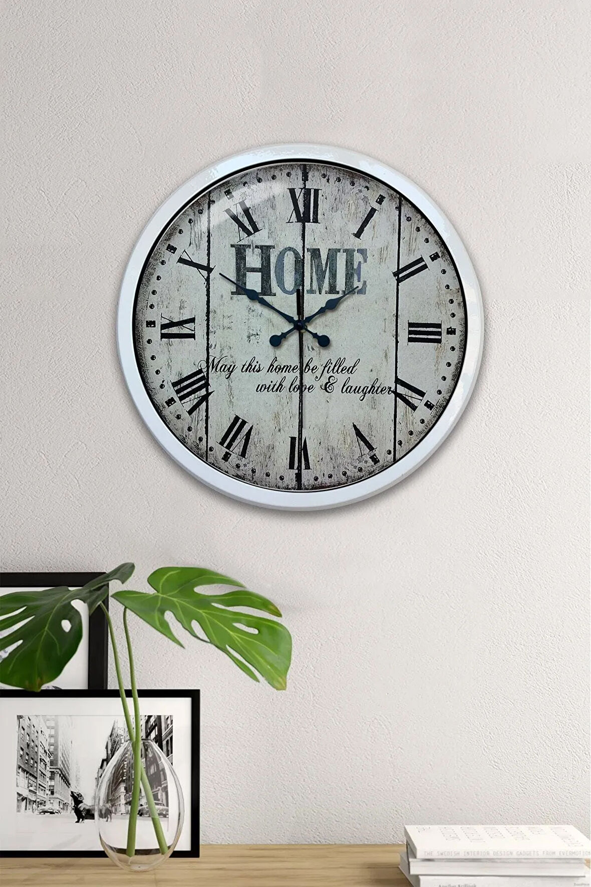 Hediyelik 40 Cm Beyaz Metal Home Duvar Saati