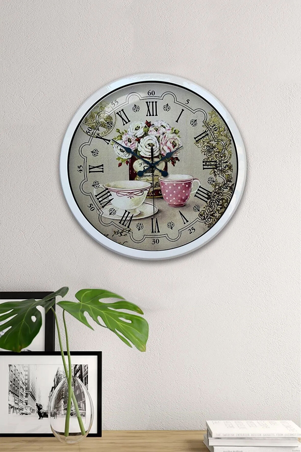 Hediyelik 40 Cm Beyaz Metal Coffee Duvar Saati