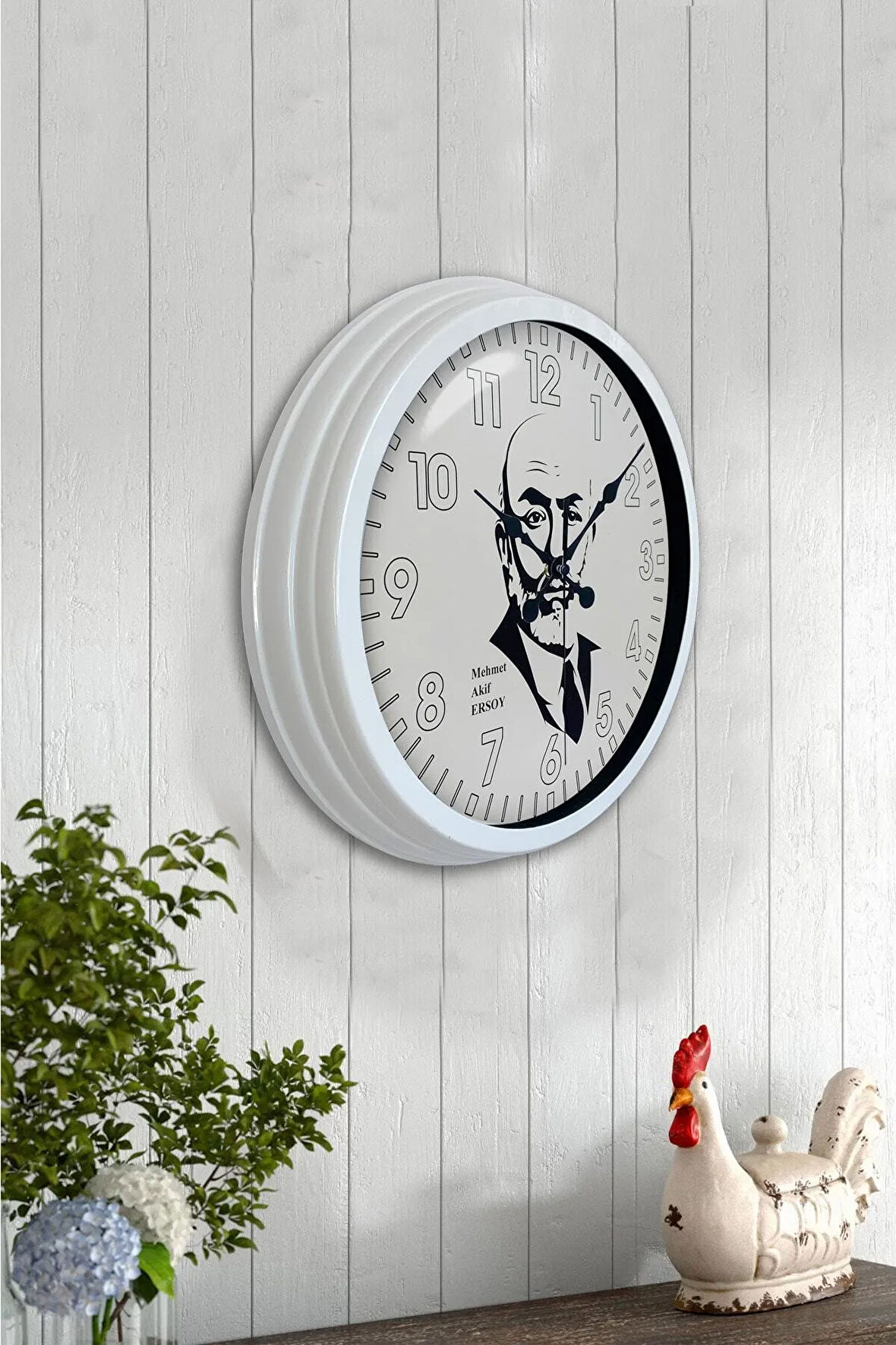 Hediyelik 40 Cm Beyaz Metal Mehmet Akif Ersoy Duvar Saati