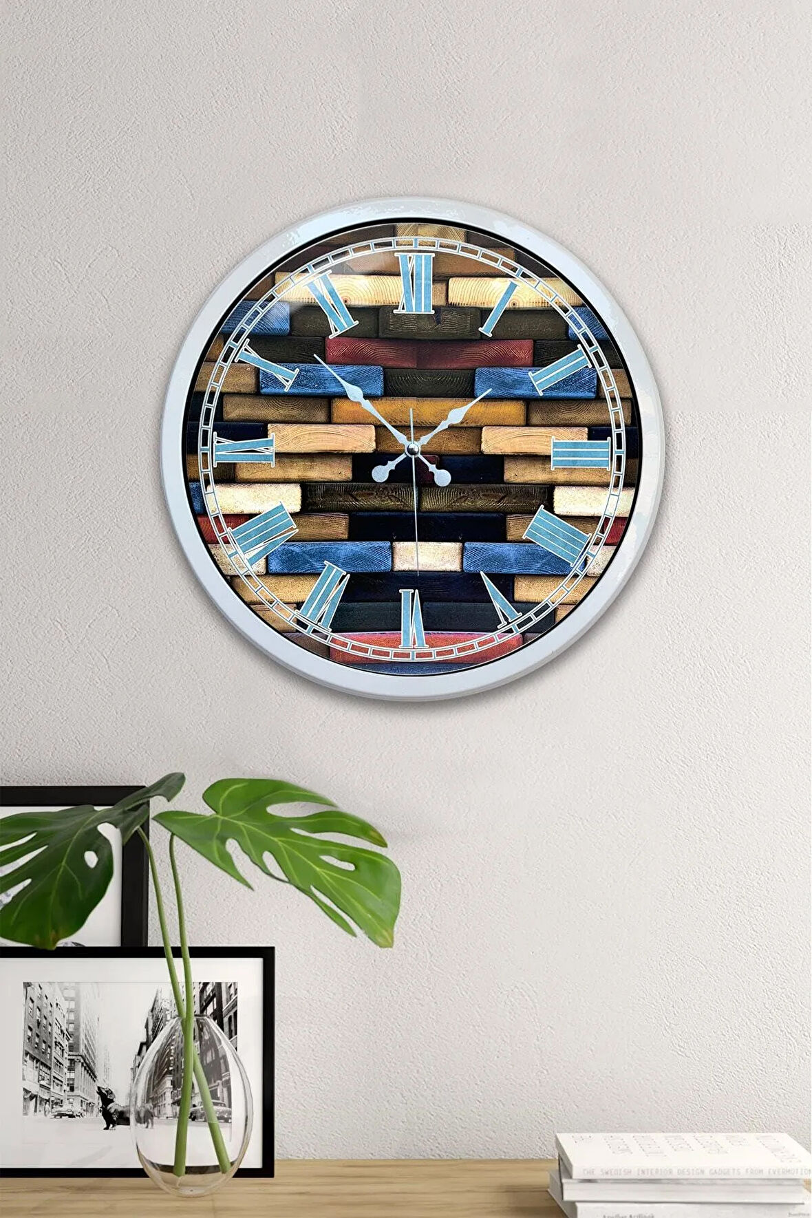 Hediyelik 40 Cm Beyaz Metal Wood Duvar Saati